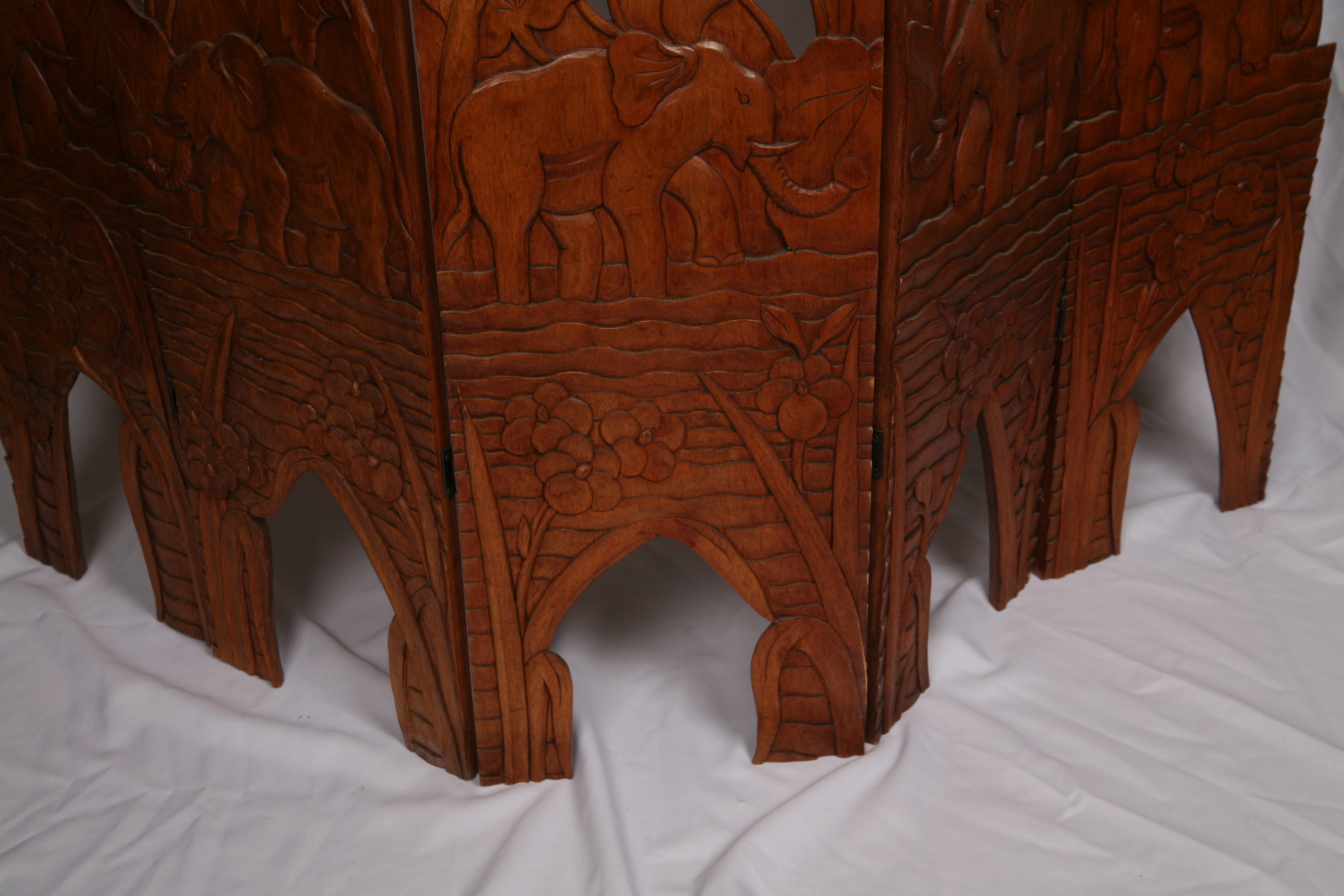 Five Panel Carved Wood Screen
