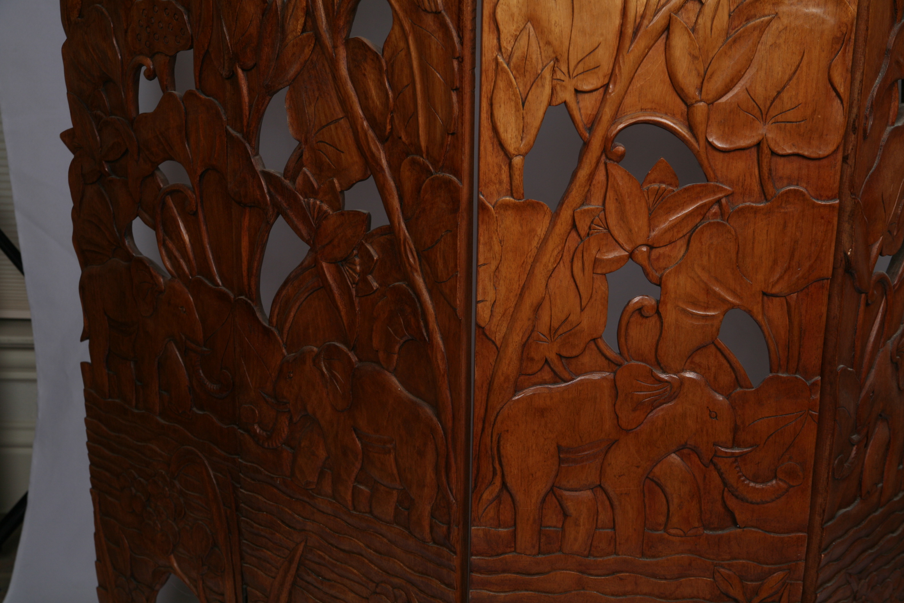 Five Panel Carved Wood Screen