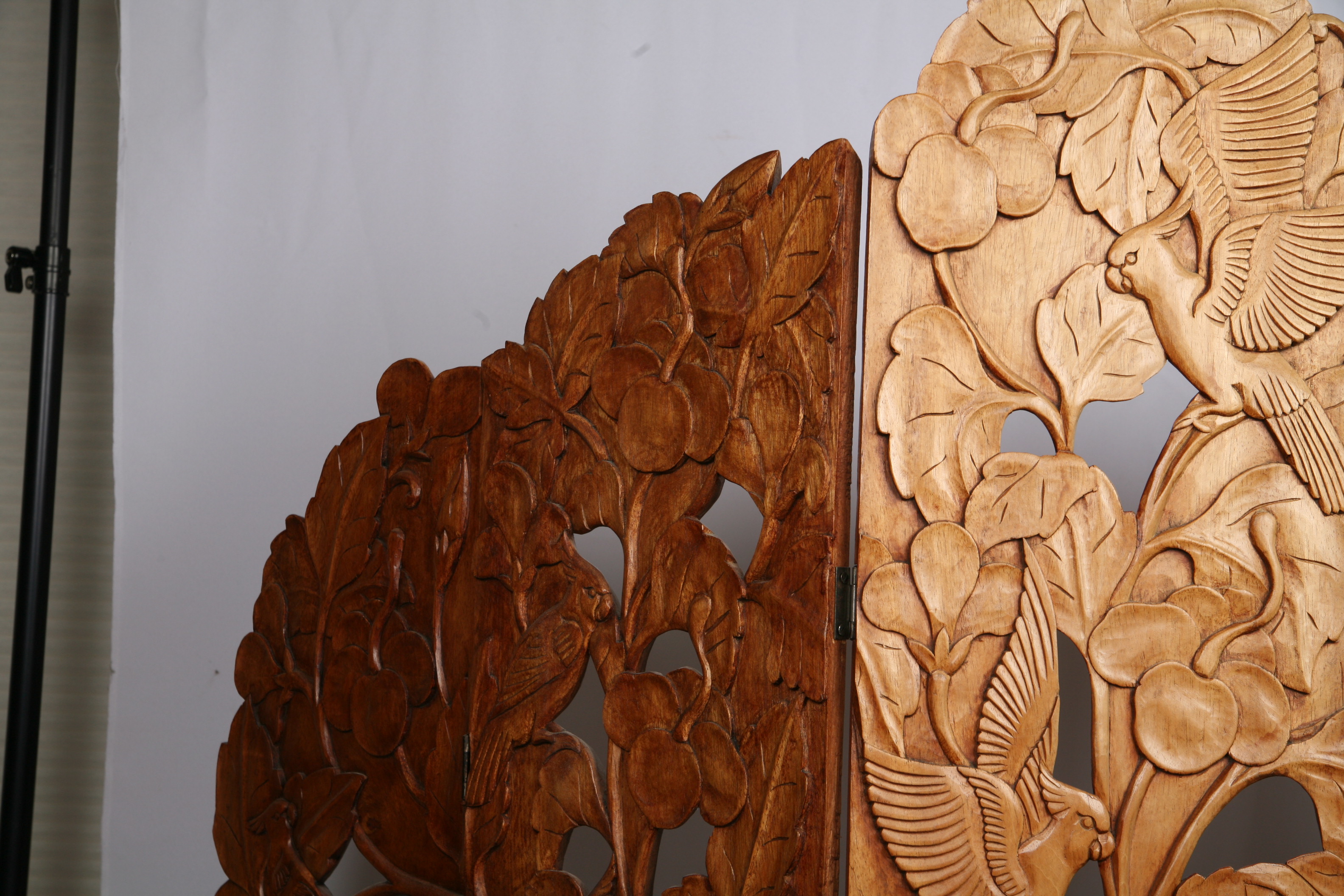Five Panel Carved Wood Screen