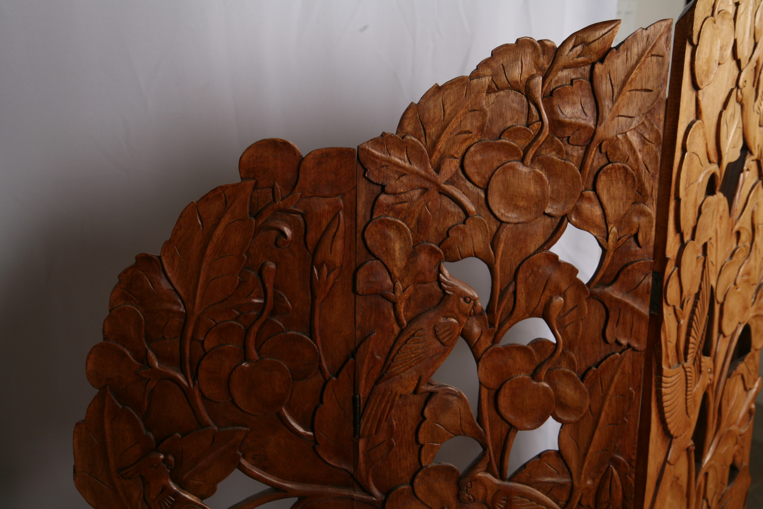 Five Panel Carved Wood Screen