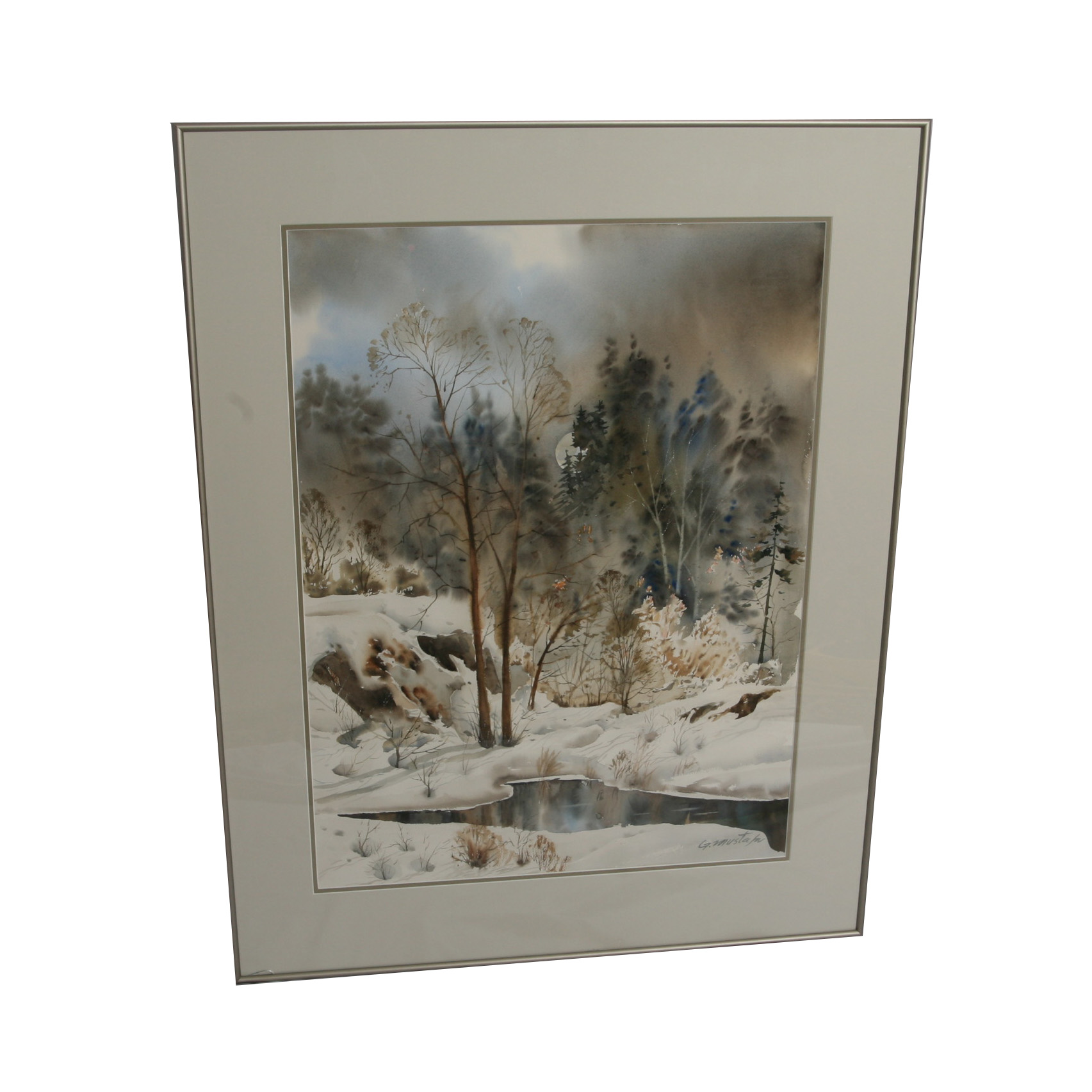 Ghulam Mustafa Watercolor Painting "Moon Behind Pines"