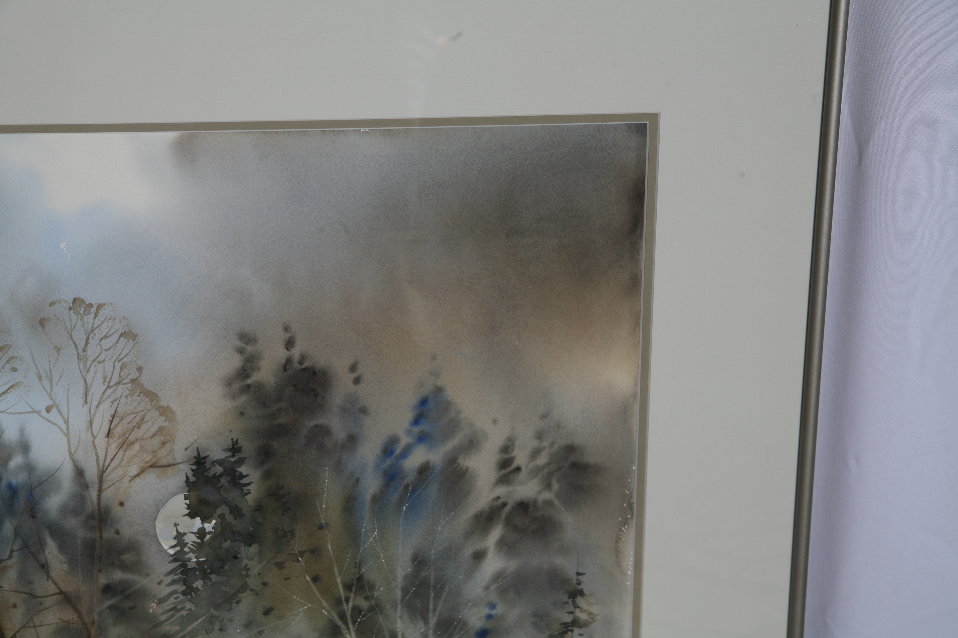 Ghulam Mustafa Watercolor Painting "Moon Behind Pines"