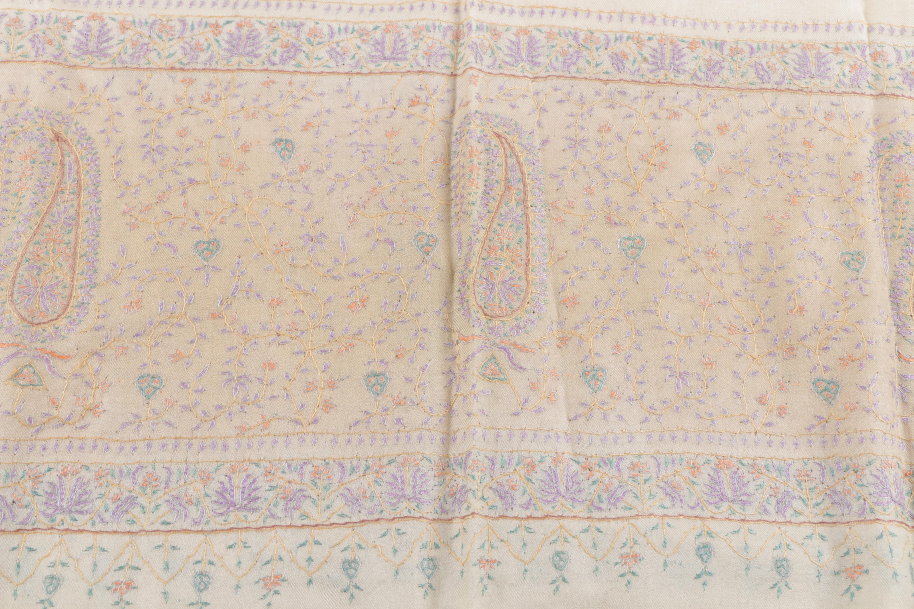 Vintage Hand-Embroidered Silk Crepe Shawl