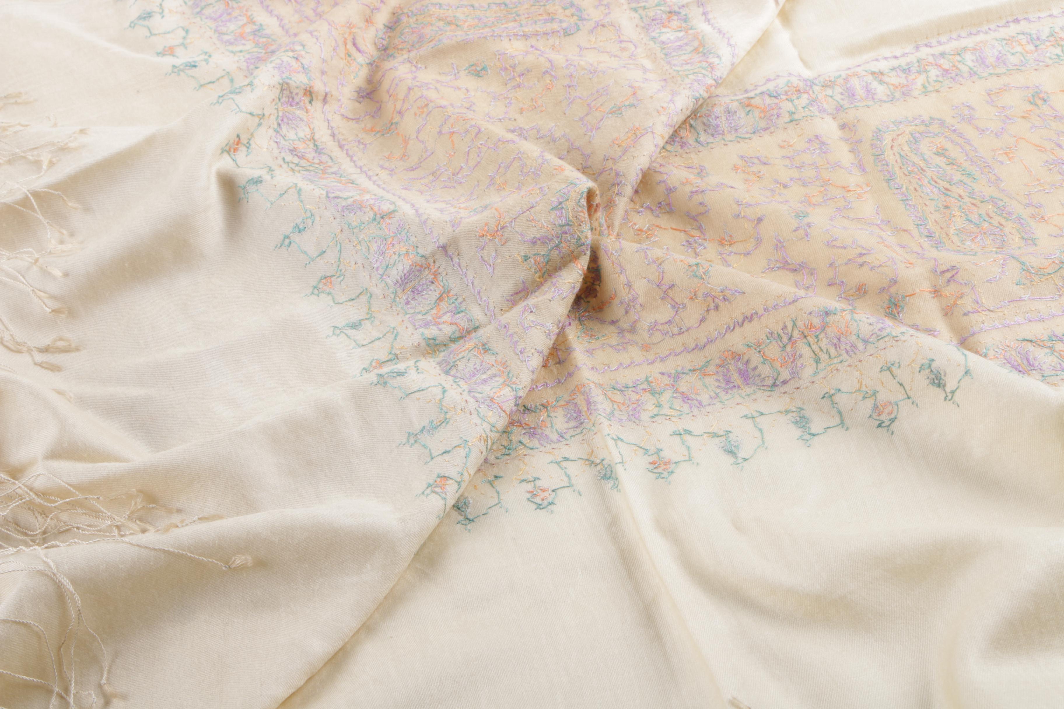 Vintage Hand-Embroidered Silk Crepe Shawl