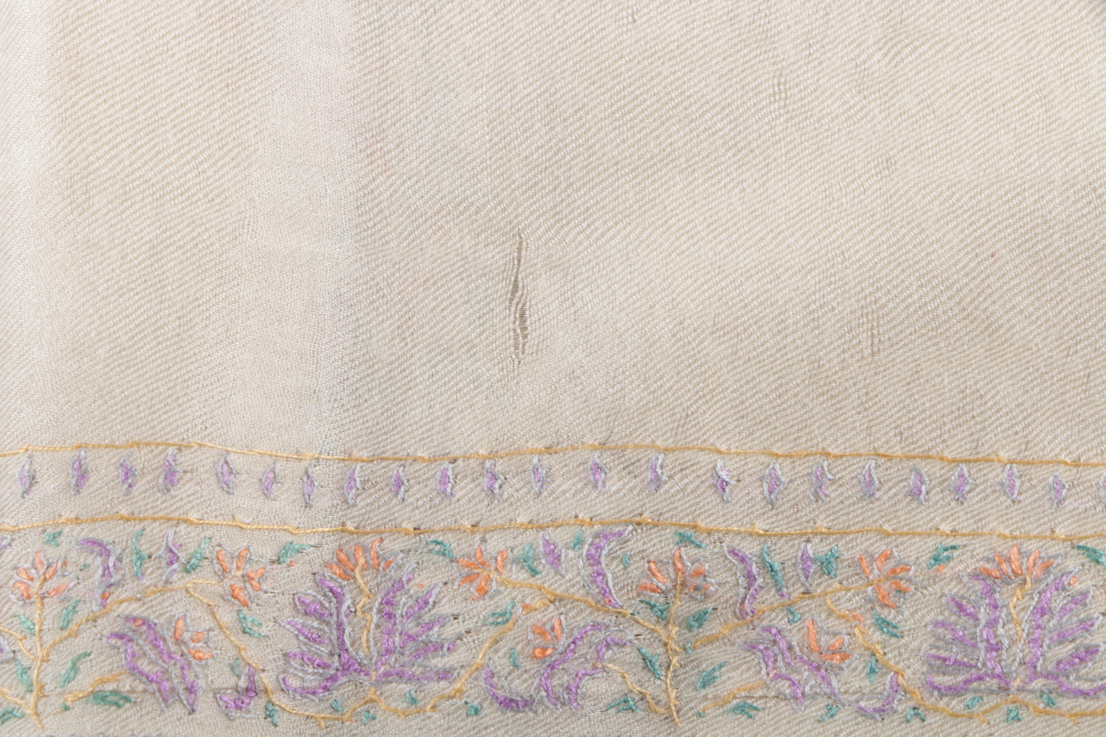 Vintage Hand-Embroidered Silk Crepe Shawl