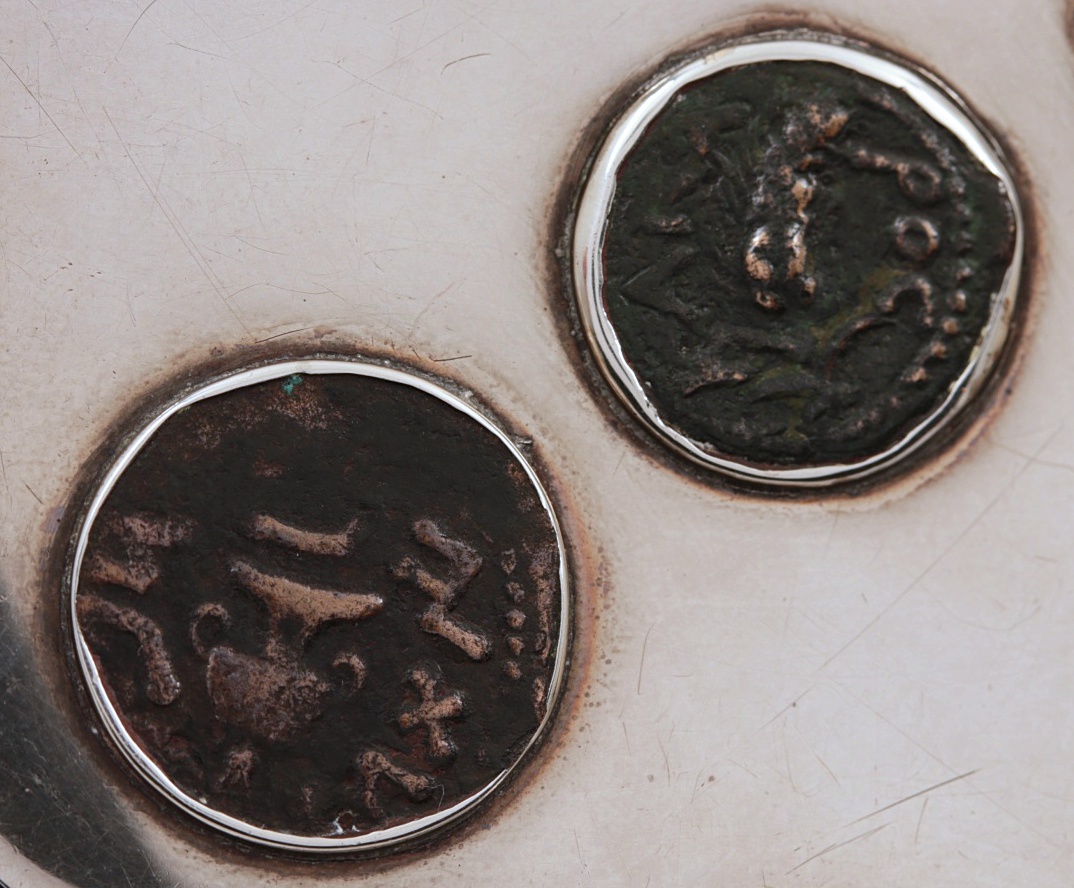 Antique Coin Silver Pocket Case with Bezel Set Ancient Coins and Intaglio