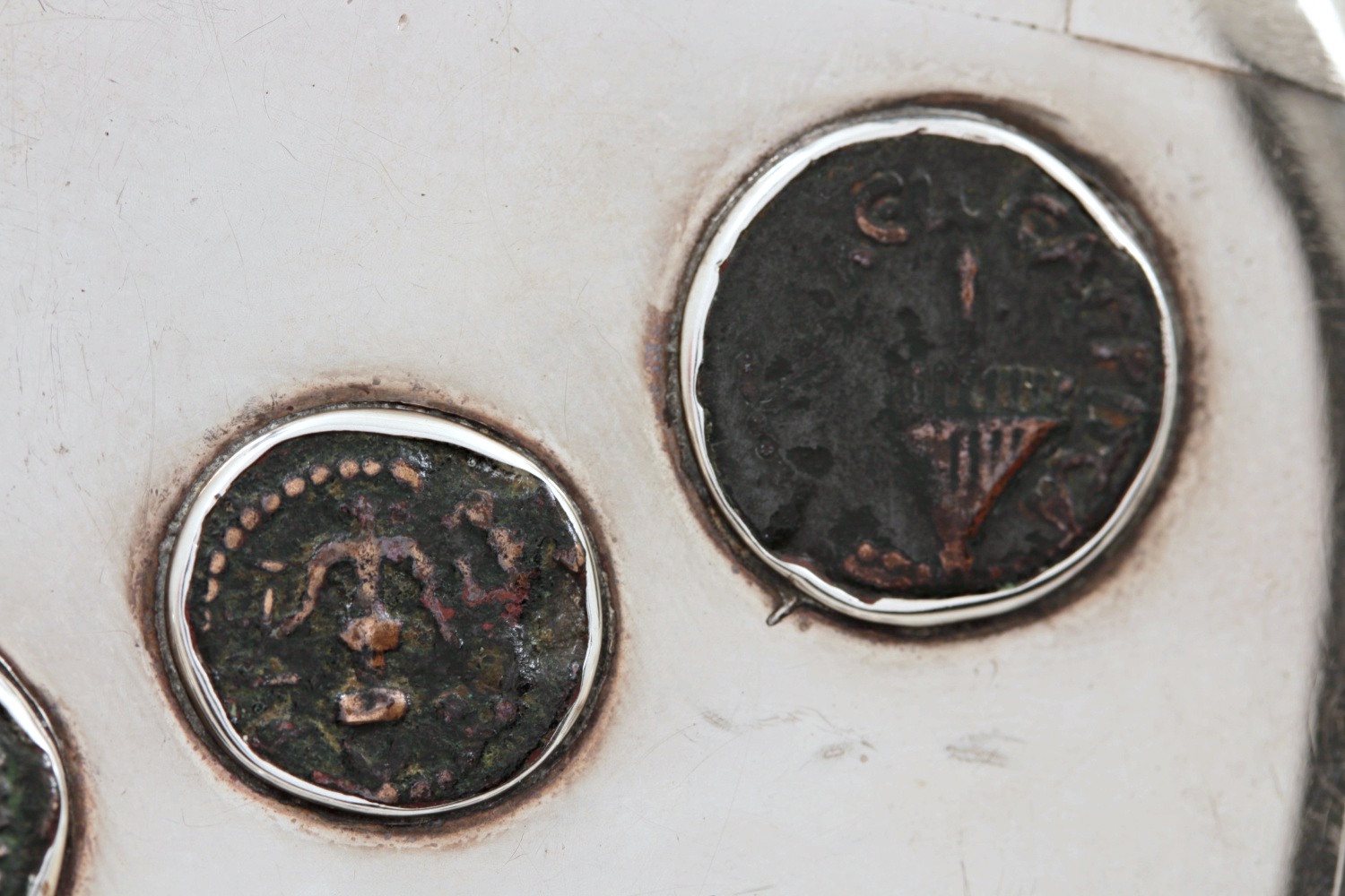 Antique Coin Silver Pocket Case with Bezel Set Ancient Coins and Intaglio