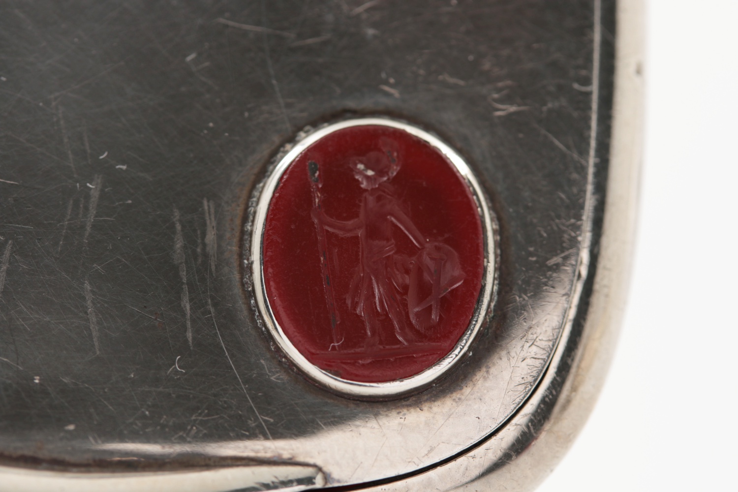 Antique Coin Silver Pocket Case with Bezel Set Ancient Coins and Intaglio