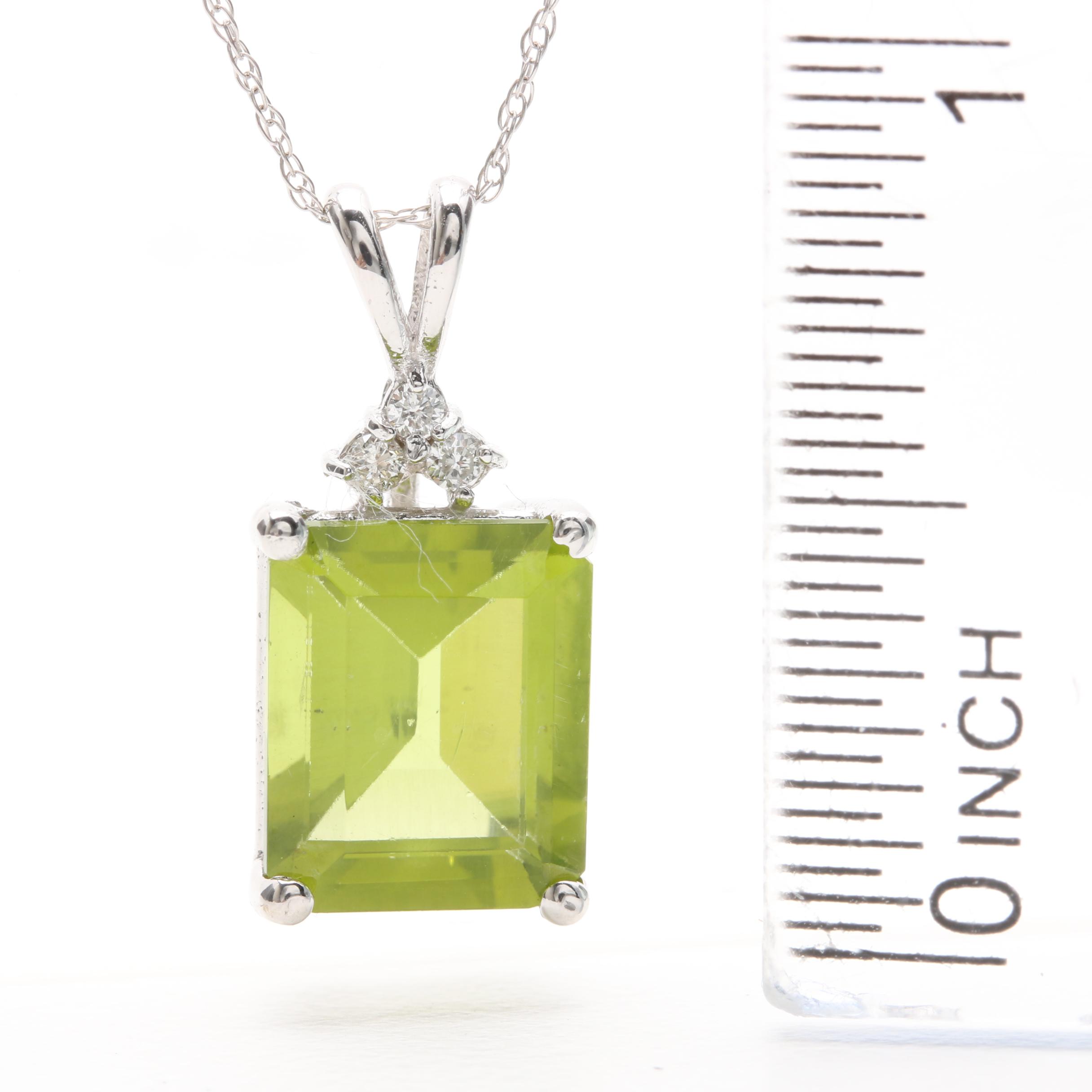 14K White Gold Peridot and Diamond Pendant Necklace