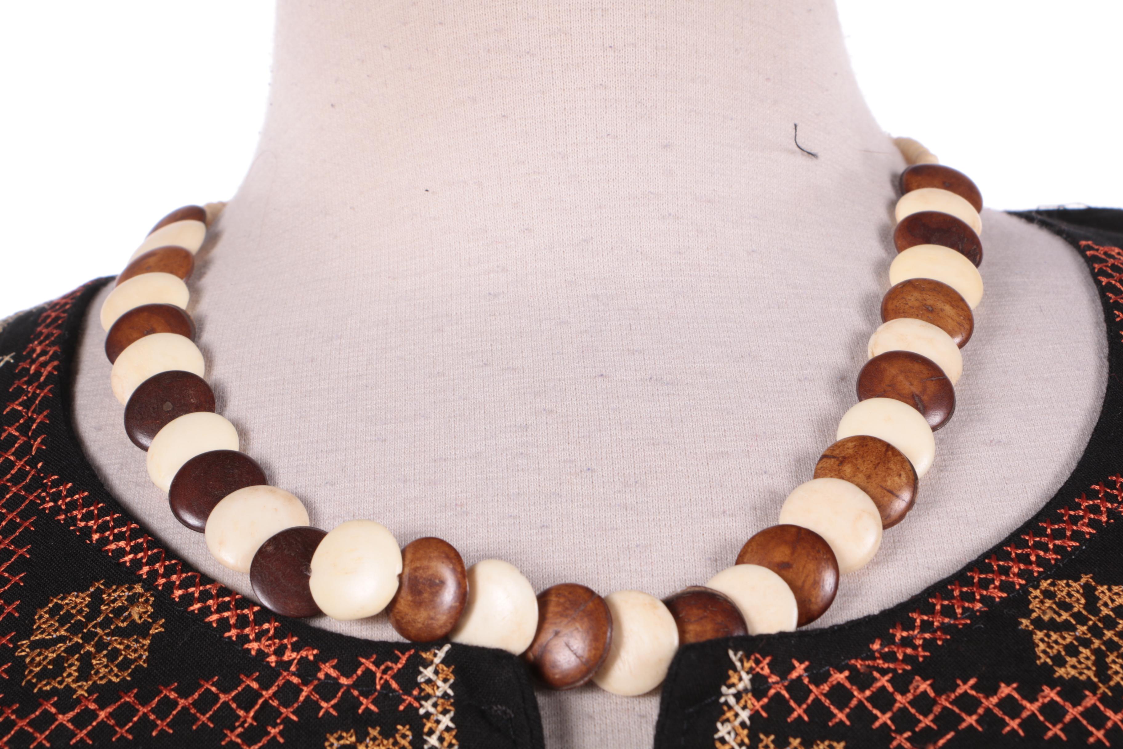 Traditional Palestinian Cotton Dress with Cross Stitching and a Beaded Necklace