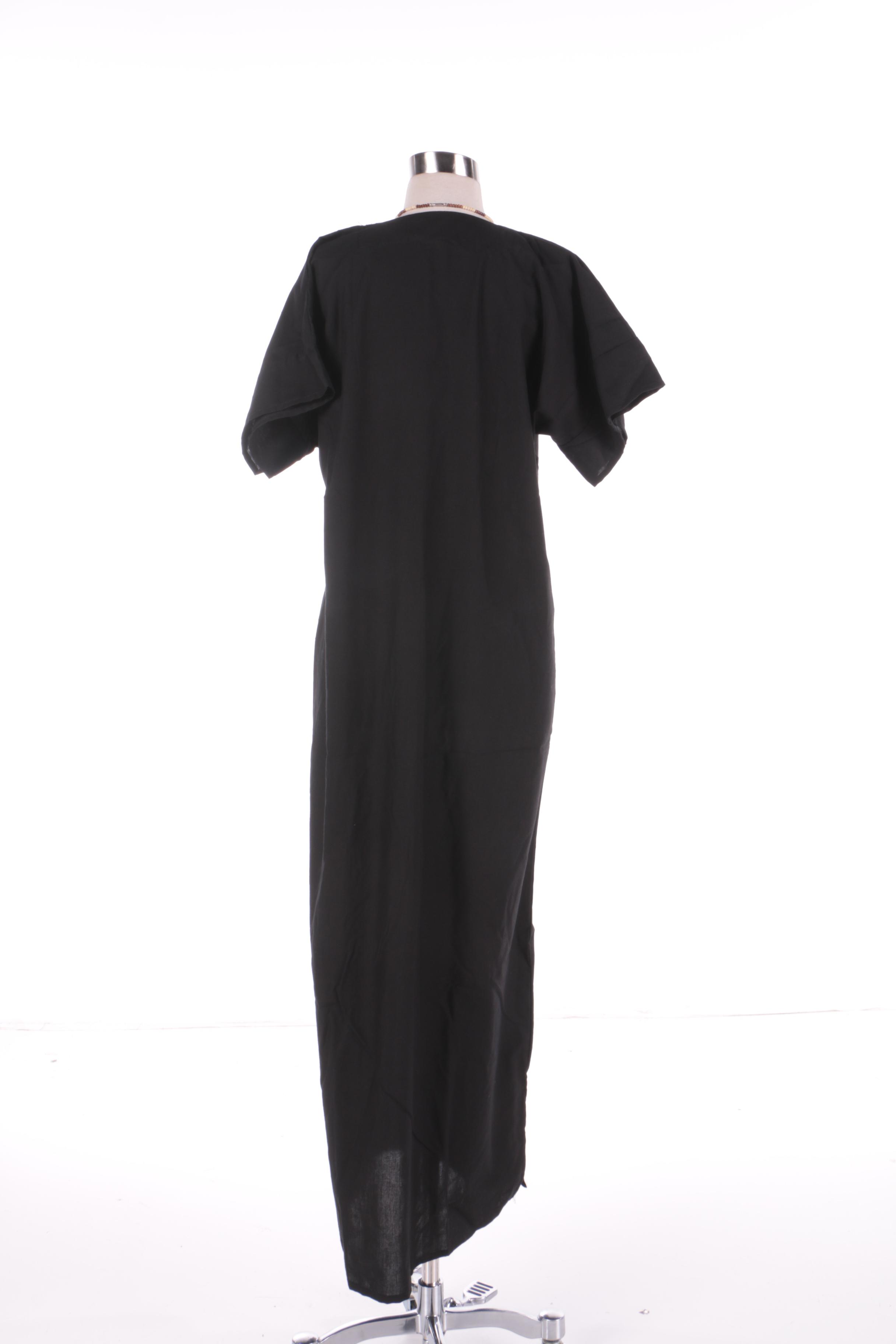 Traditional Palestinian Cotton Dress with Cross Stitching and a Beaded Necklace