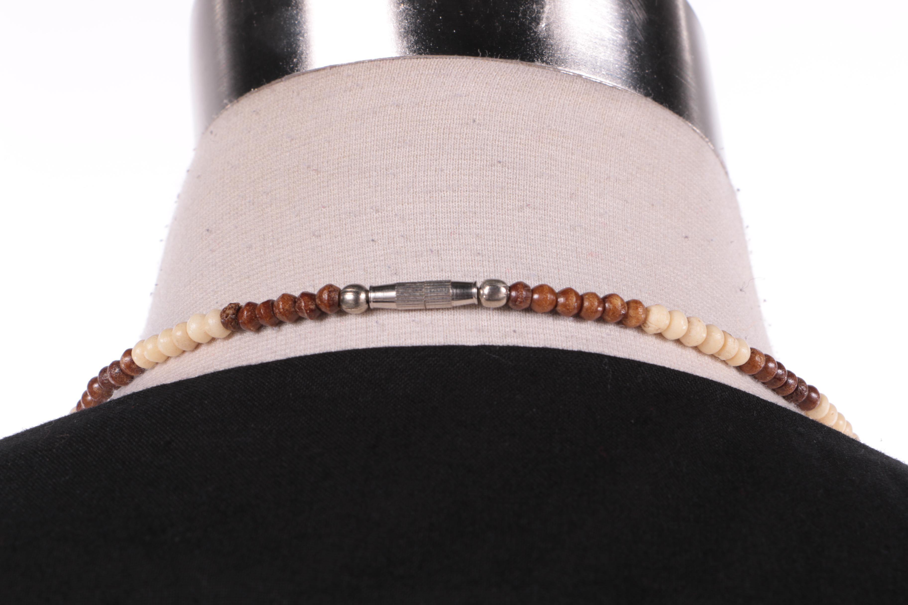 Traditional Palestinian Cotton Dress with Cross Stitching and a Beaded Necklace