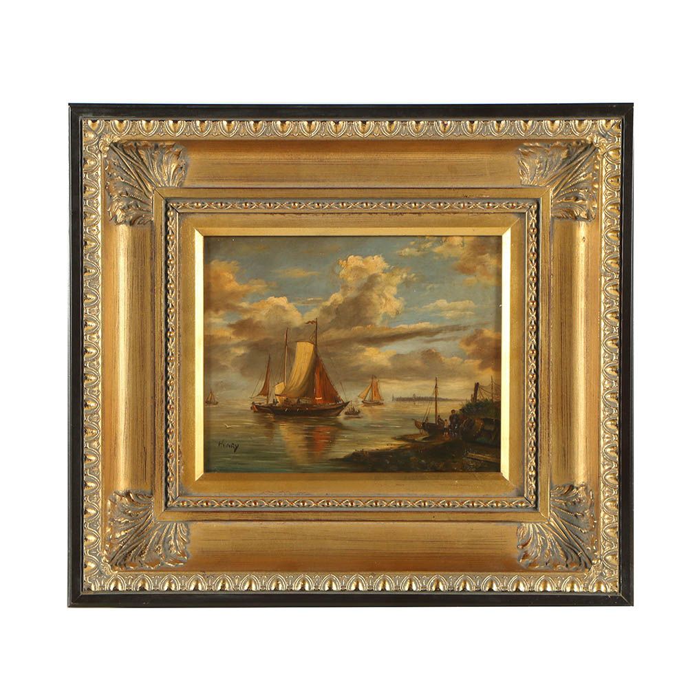 Henry Oil Painting of Ships at Sea
