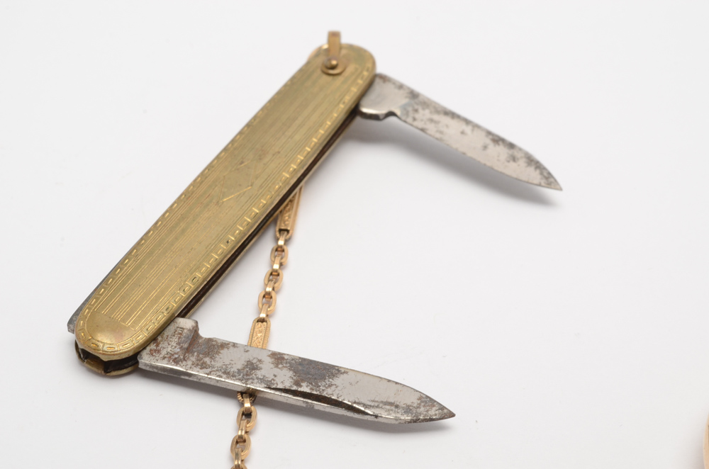 Antique Waltham Pocket Watch with Gold Filled Fob and Double Blade Pocket Knife