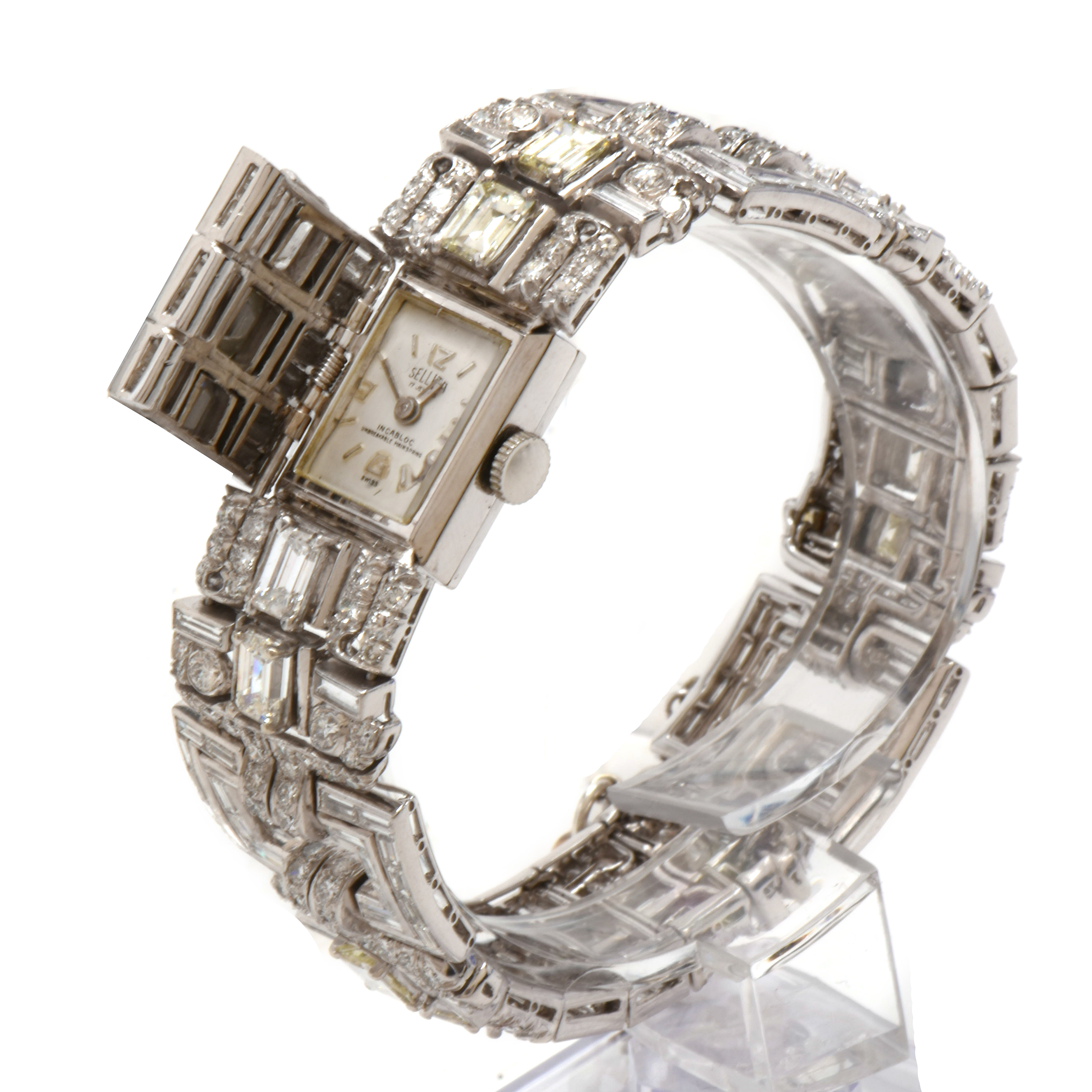 Vintage 14K White Gold and Platinum 23.33 CTW Diamond Watch Bracelet