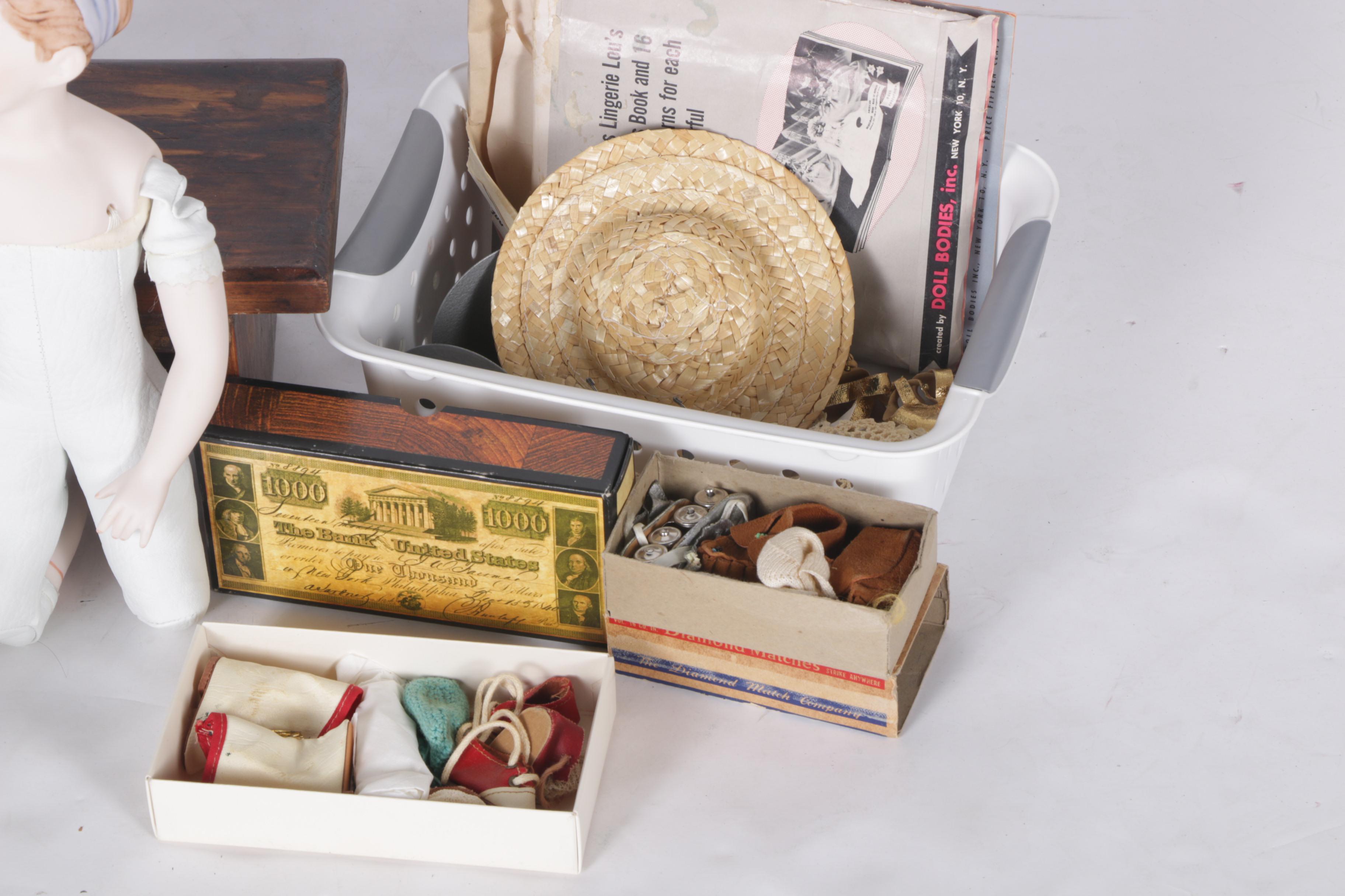 Antique German Bisque and Composition Doll with China Head Dolls and Accessories