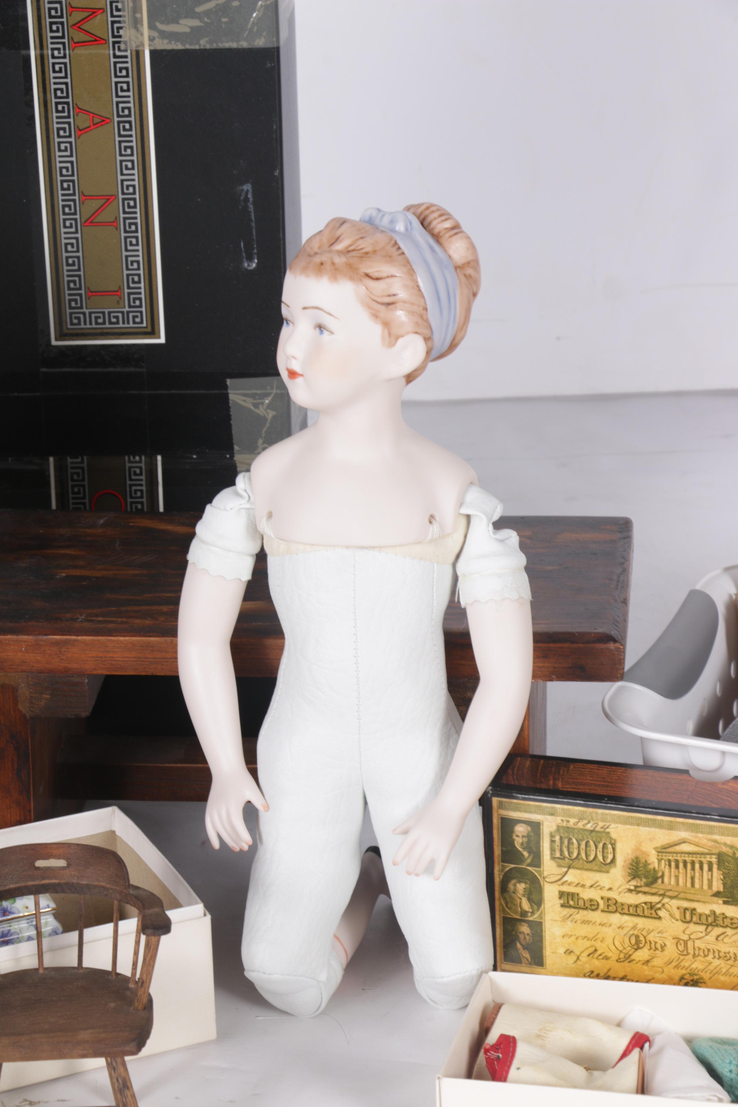 Antique German Bisque and Composition Doll with China Head Dolls and Accessories