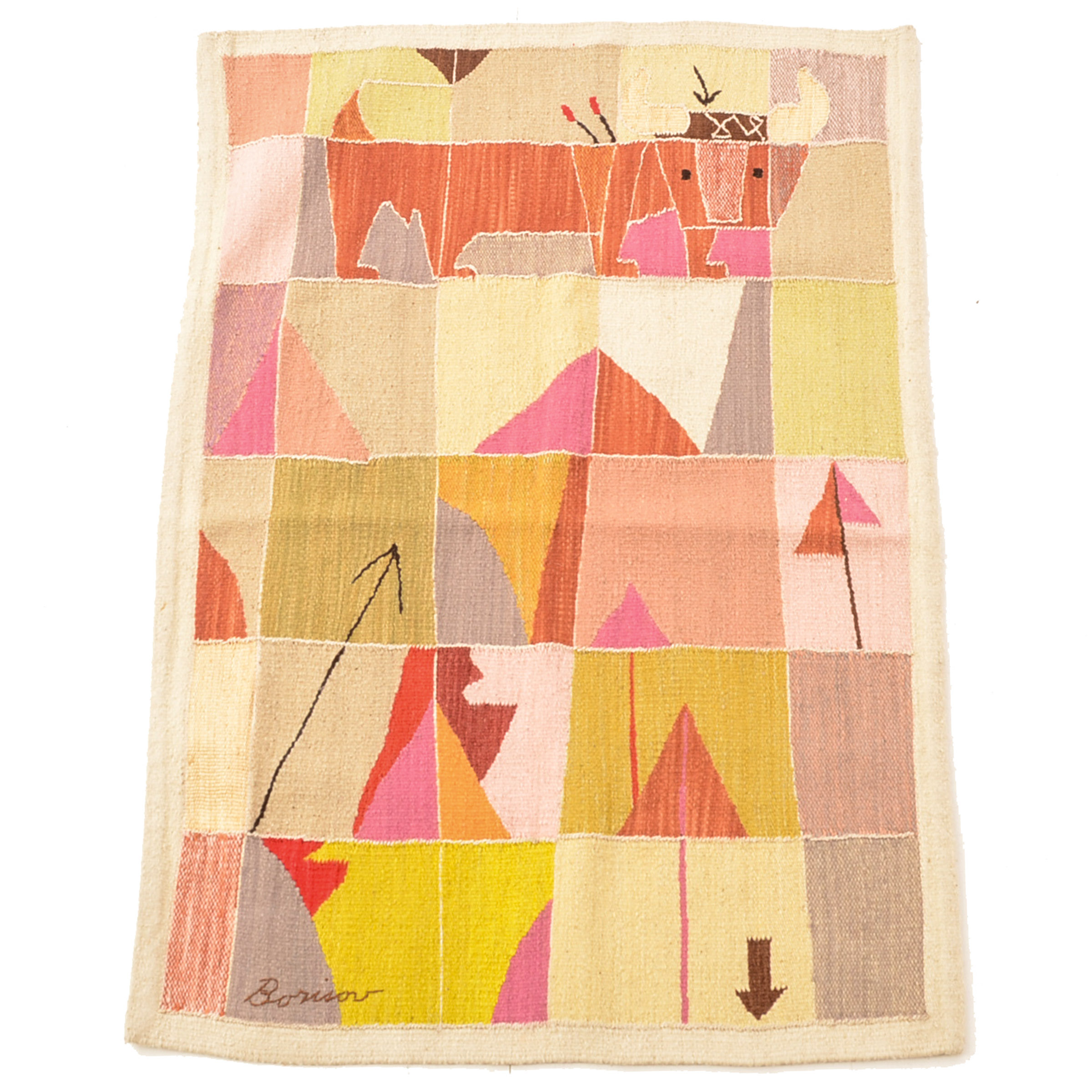 Mid-Century Signed Wool Abstract Tapestry by Saul Borisov