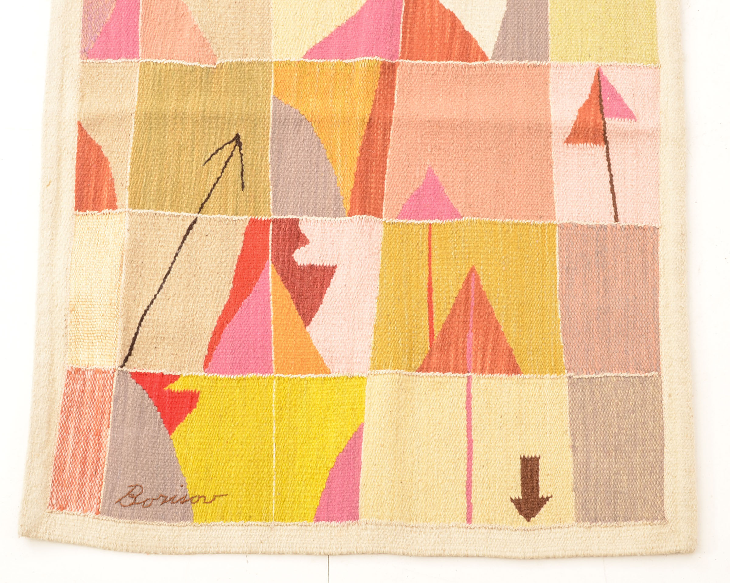 Mid-Century Signed Wool Abstract Tapestry by Saul Borisov