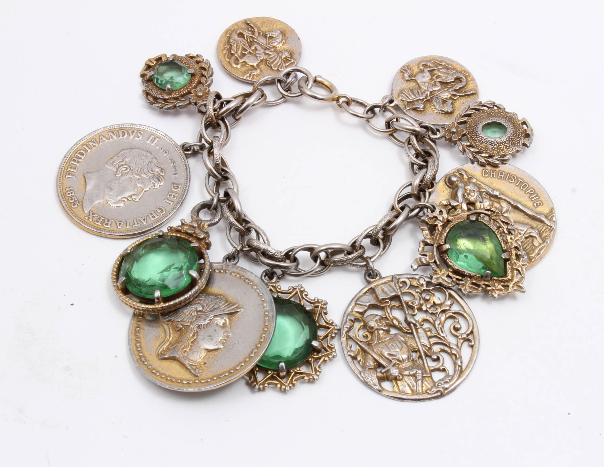 Vintage German-Made Gold Tone Charm Bracelet and Earrings