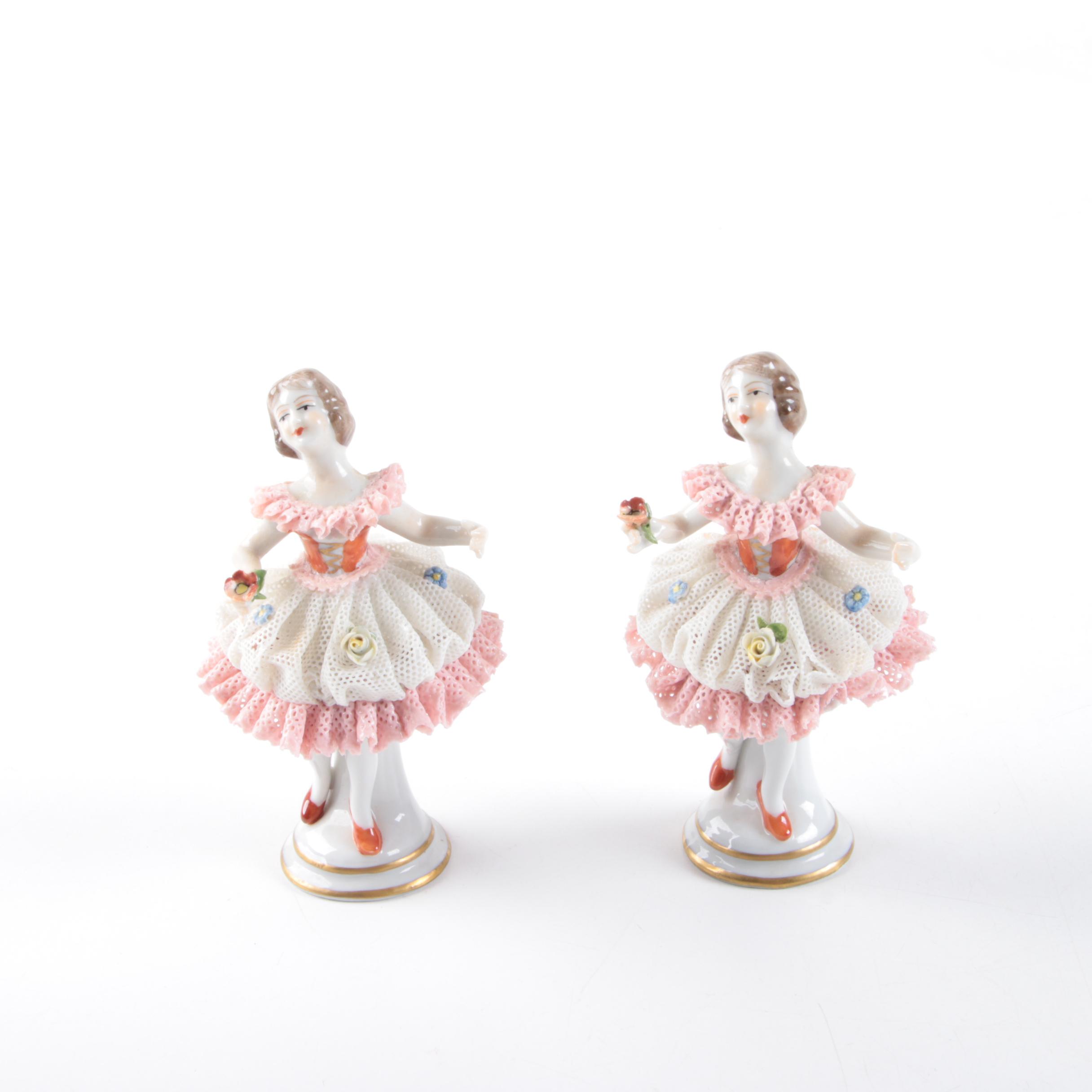 Oldest Volkstedt Dresden Porcelain Lace Porcelain Figurines