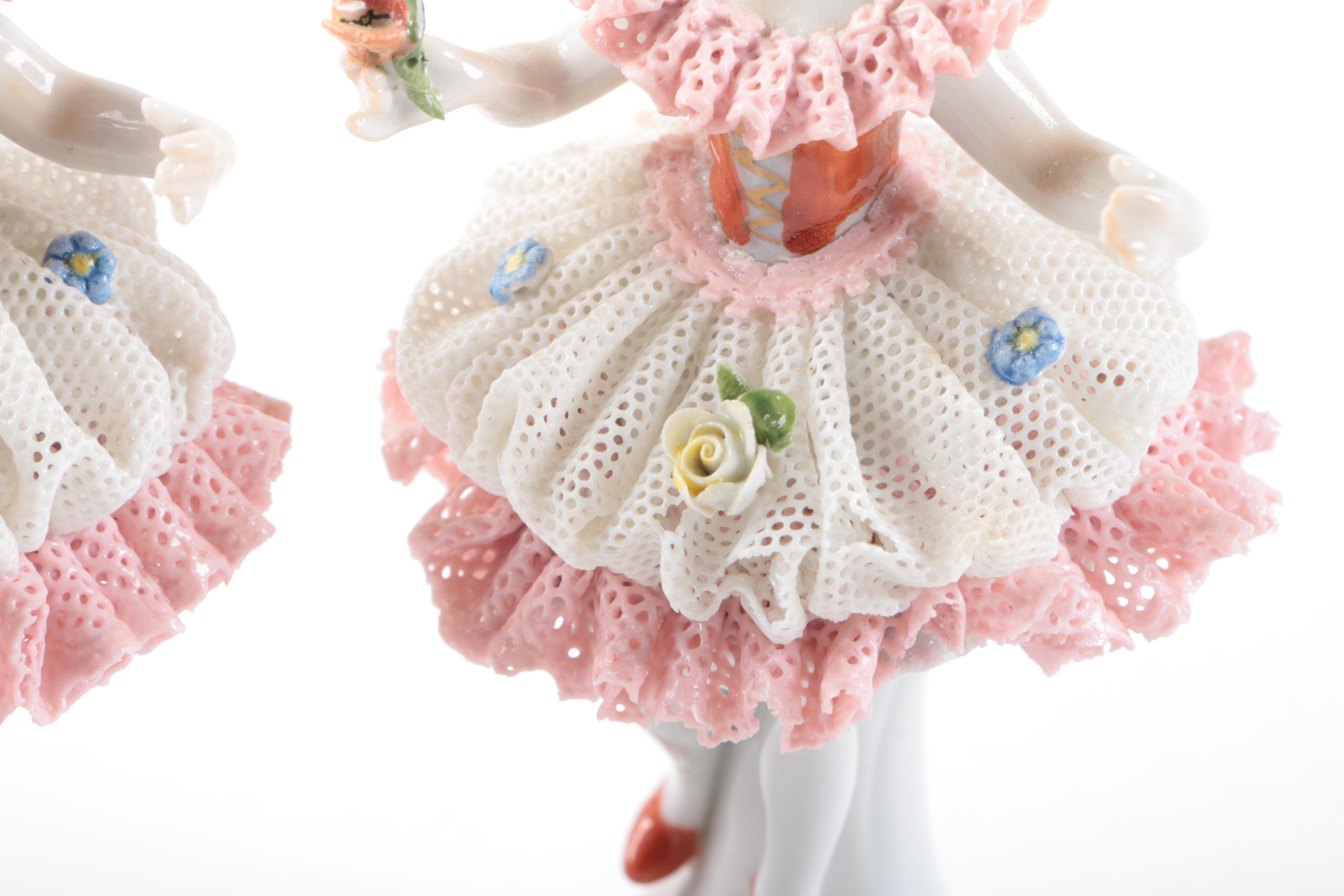 Oldest Volkstedt Dresden Porcelain Lace Porcelain Figurines