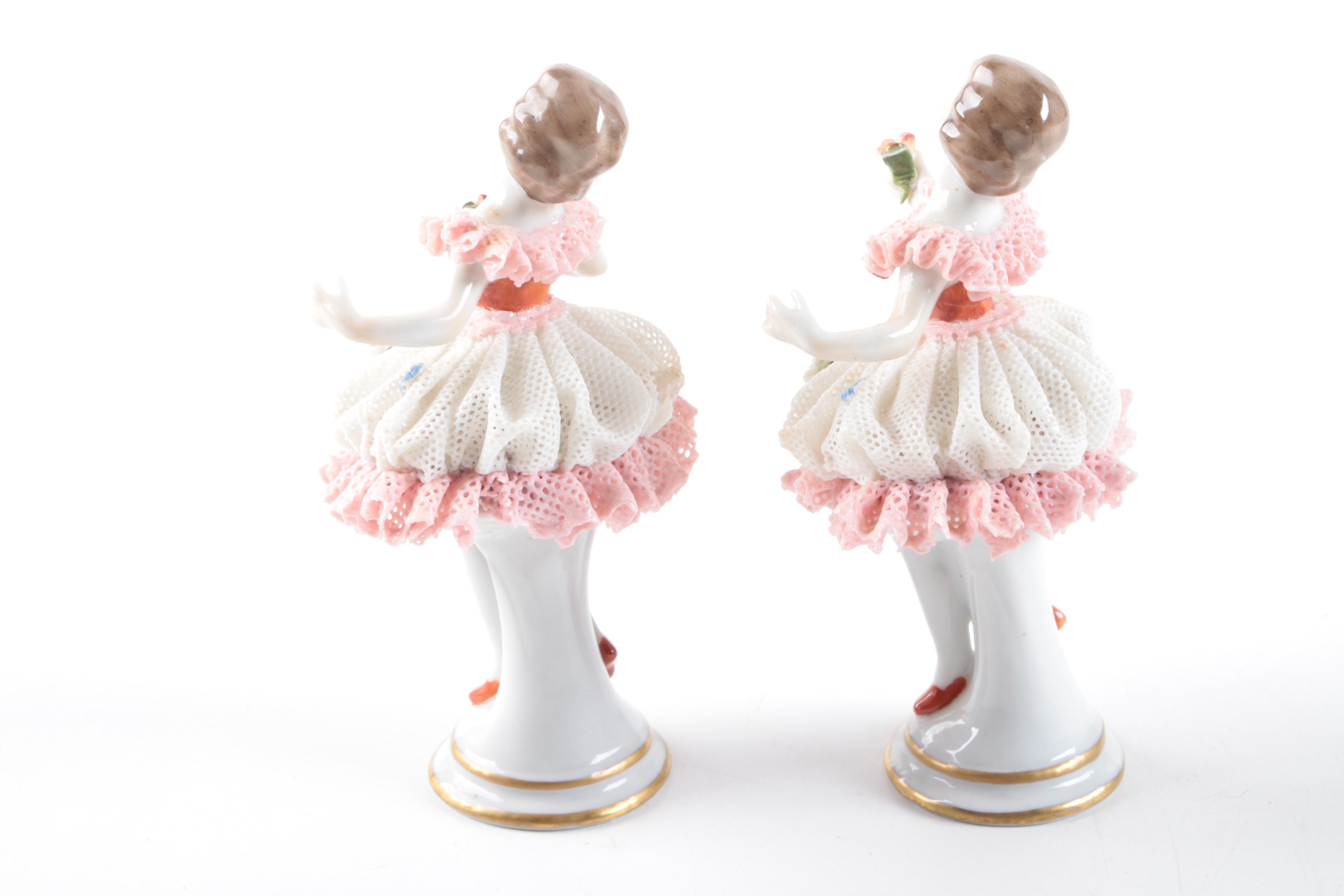 Oldest Volkstedt Dresden Porcelain Lace Porcelain Figurines