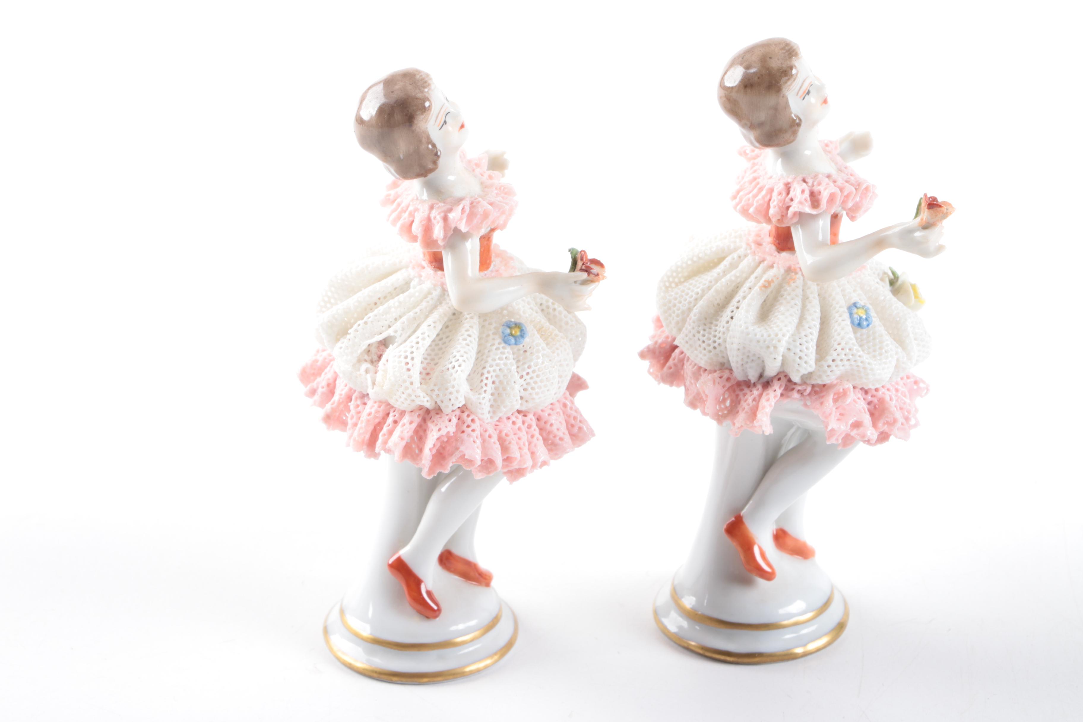 Oldest Volkstedt Dresden Porcelain Lace Porcelain Figurines