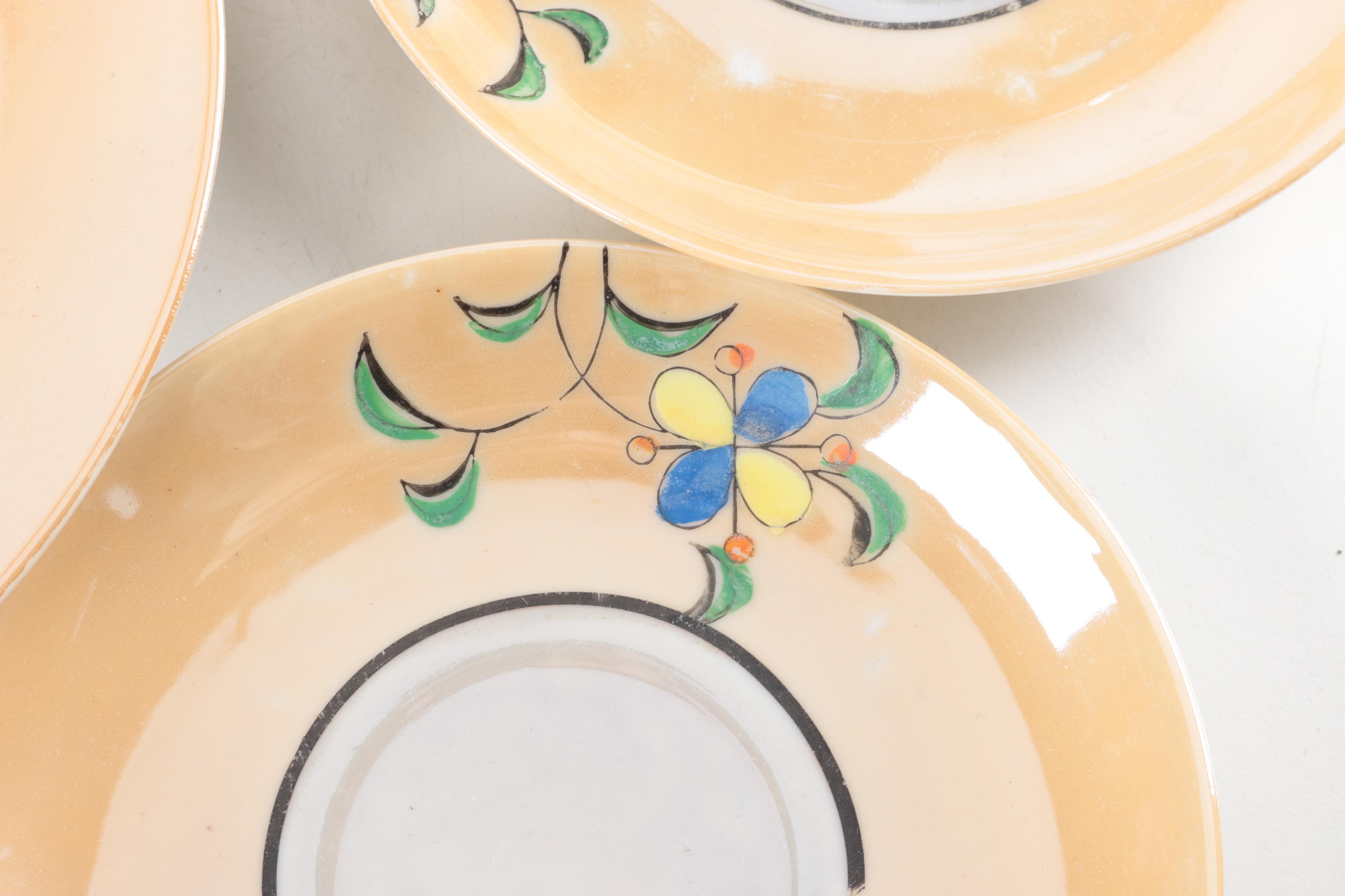 Vintage Japanese Hand Painted Lustre Shoe Figurines and Plates