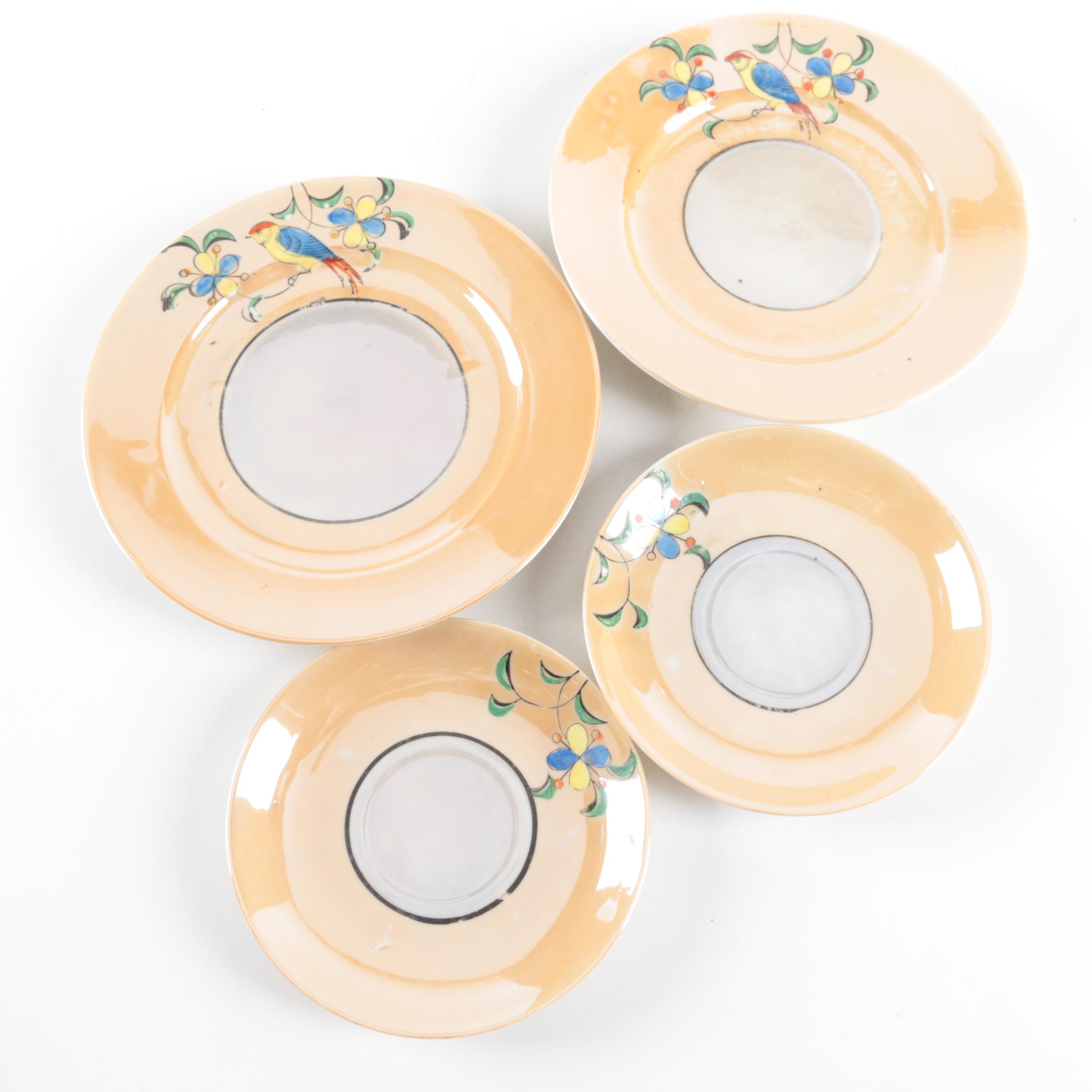 Vintage Japanese Hand Painted Lustre Shoe Figurines and Plates