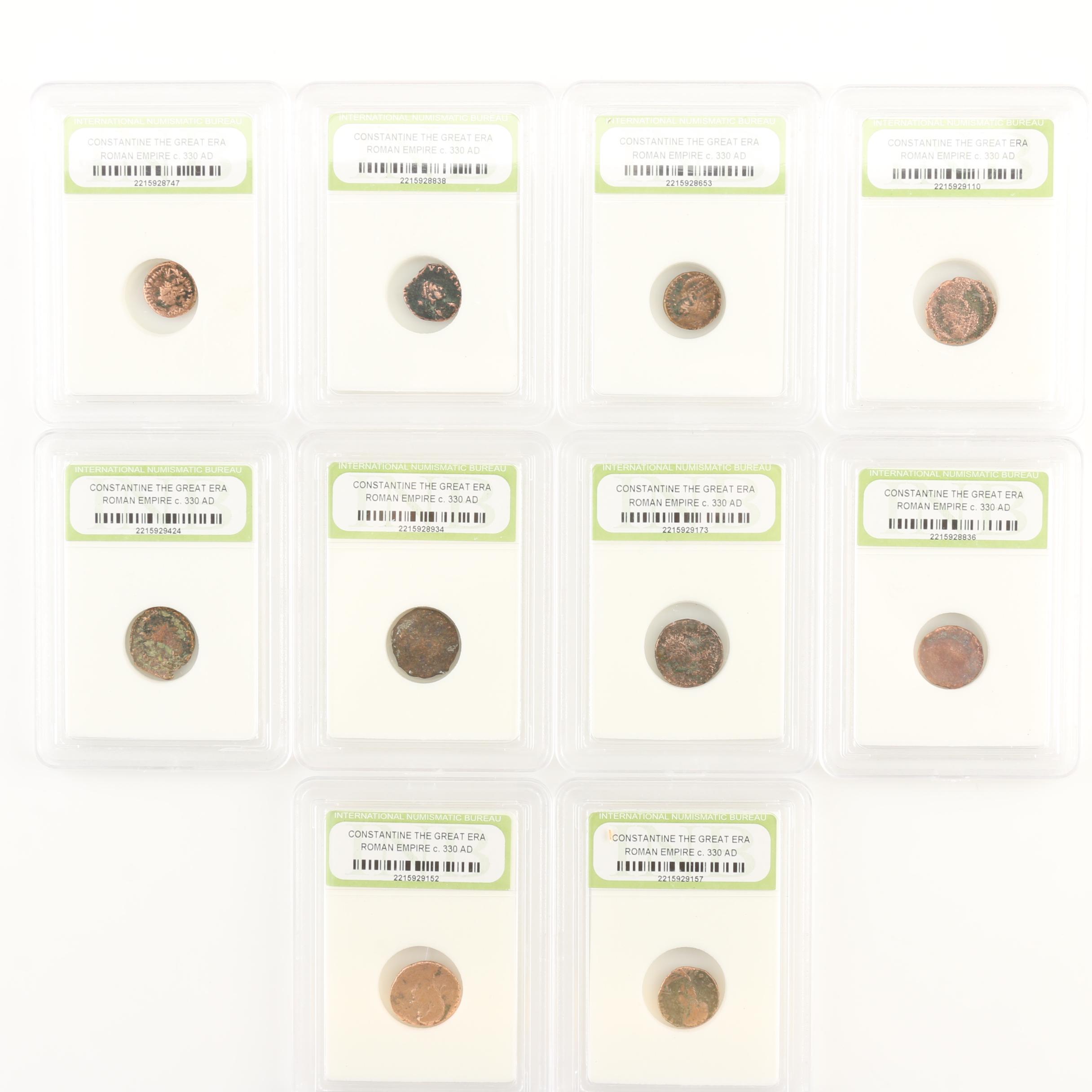 Ten Ancient Roman Imperial Bronze Coins from Constantine the Great's Era