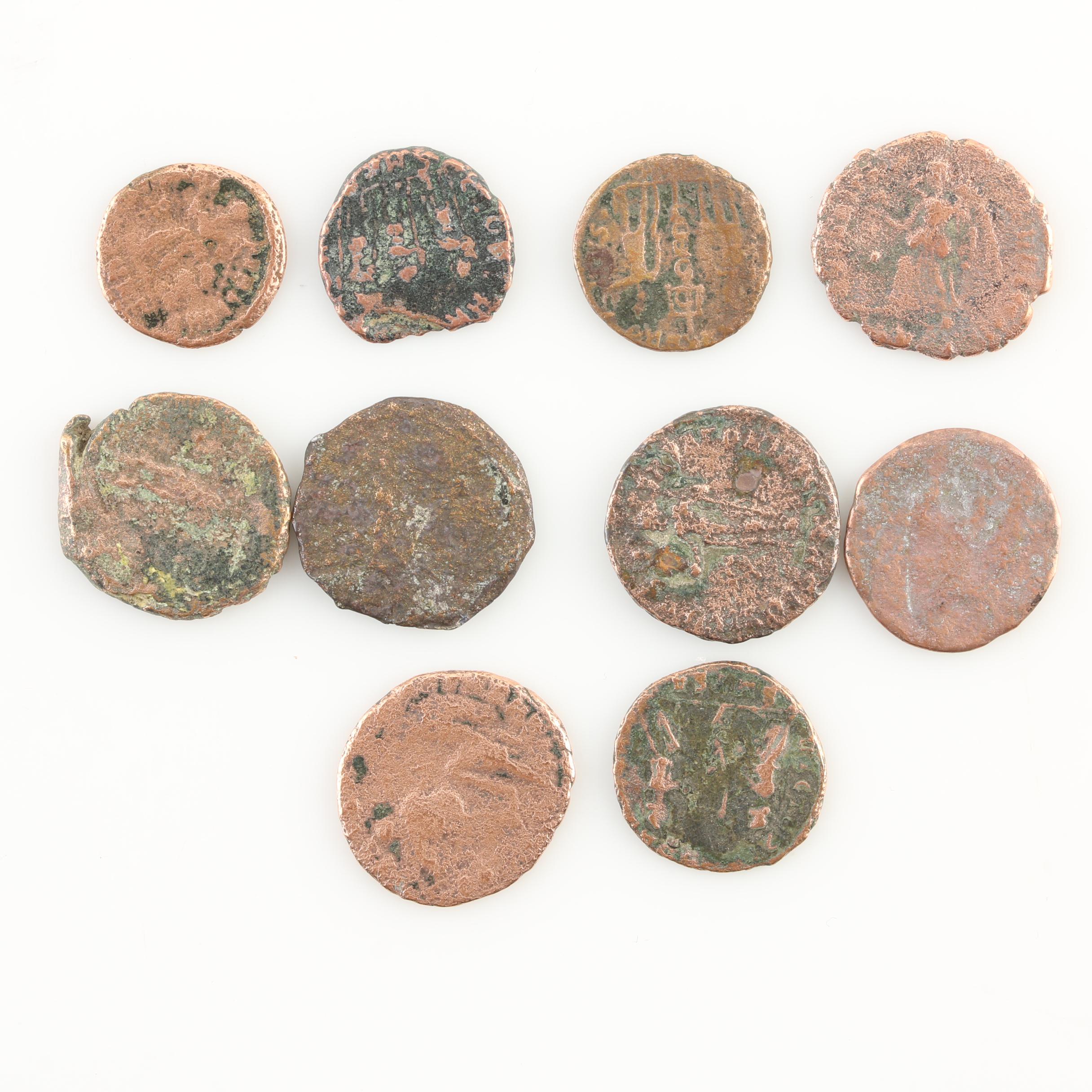 Ten Ancient Roman Imperial Bronze Coins from Constantine the Great's Era