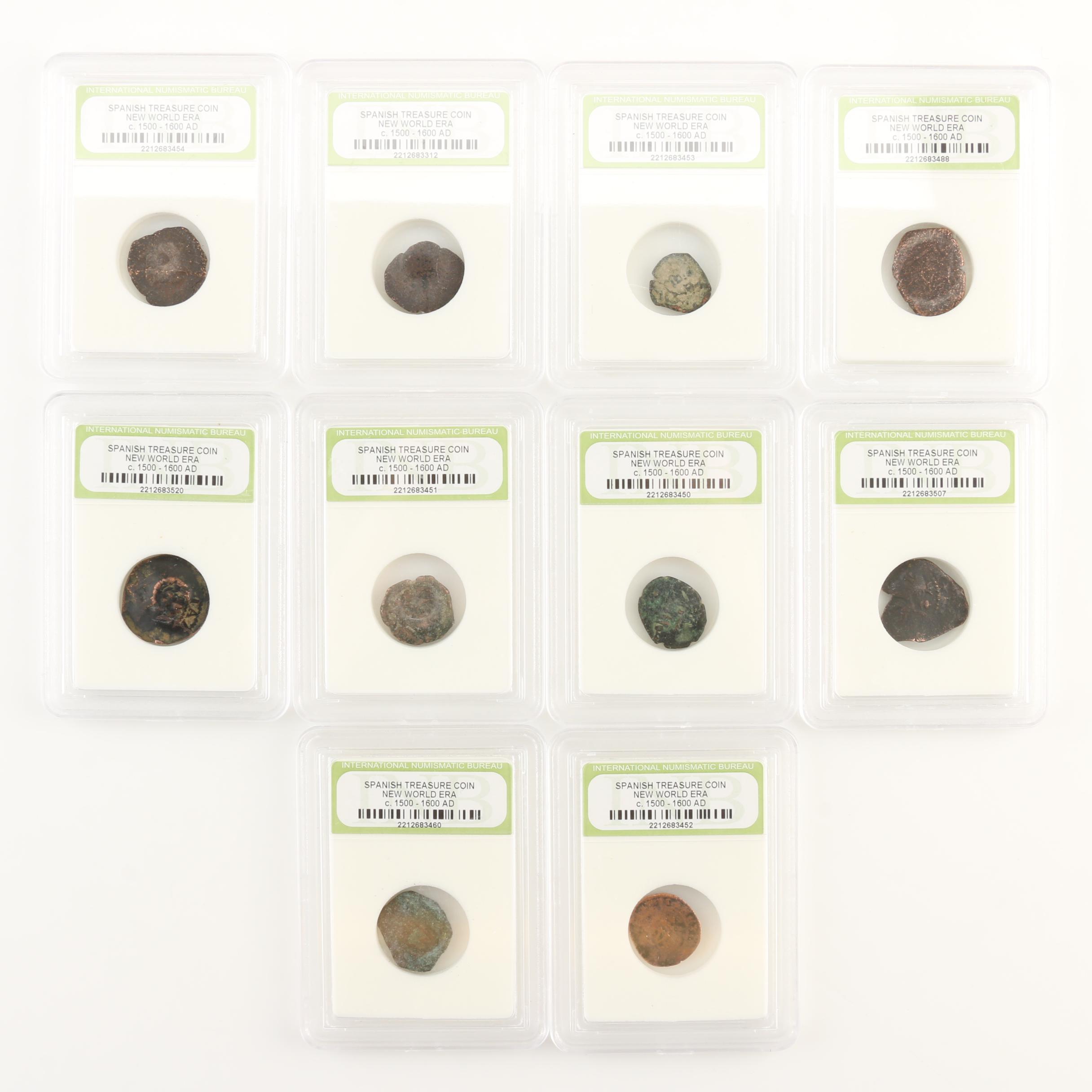 Ten Spanish Treasure New World Era Bronze Coins