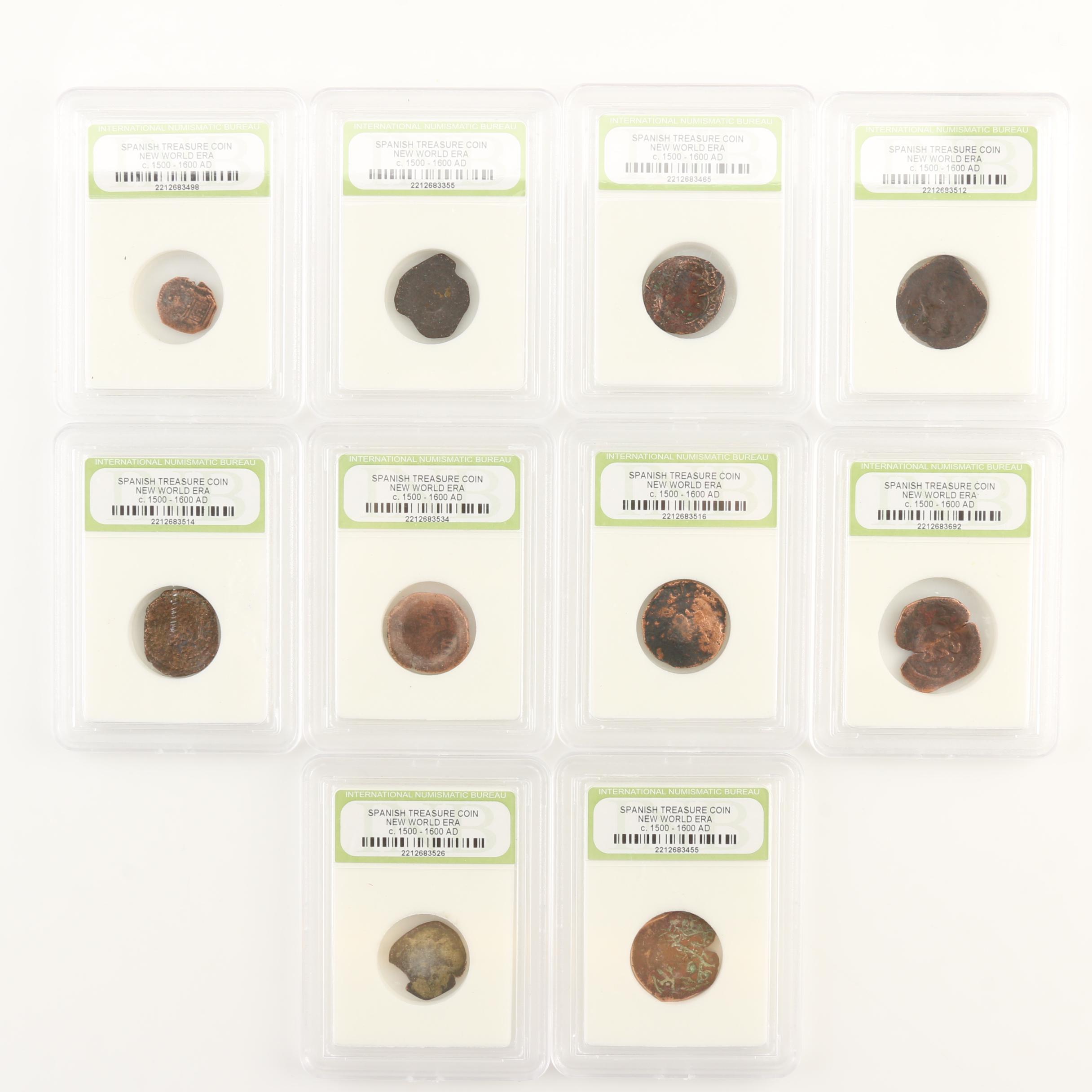 Ten Spanish Treasure New World Era Bronze Coins
