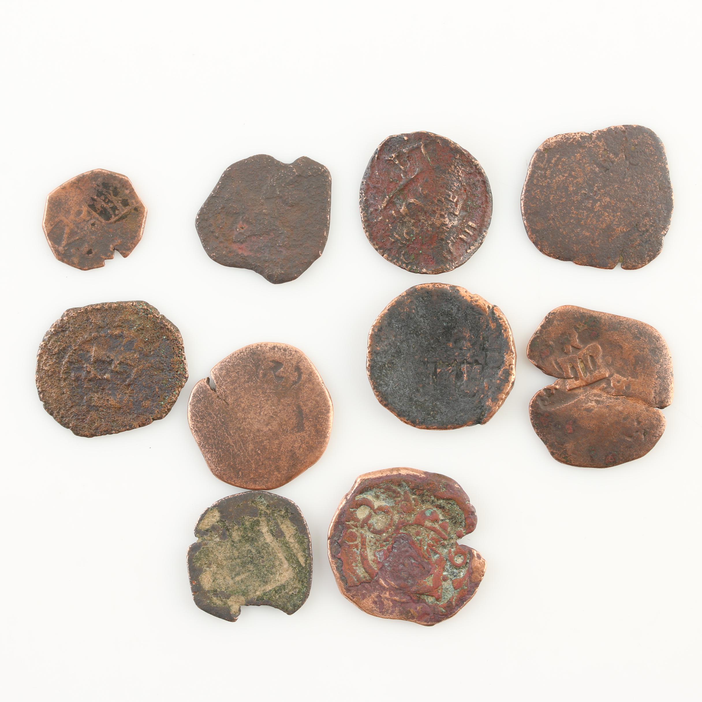 Ten Spanish Treasure New World Era Bronze Coins