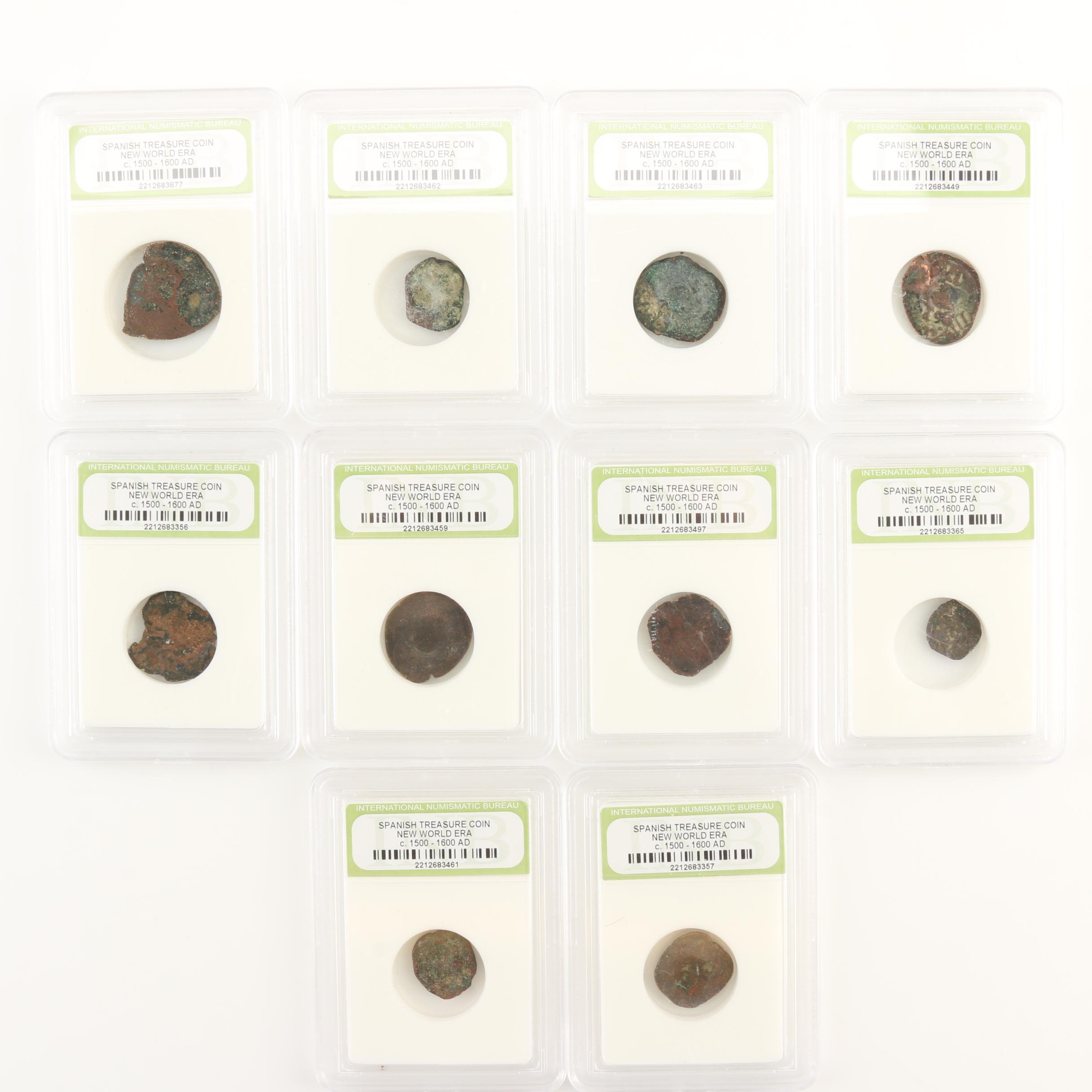 Ten Spanish Treasure New World Era Bronze Coins