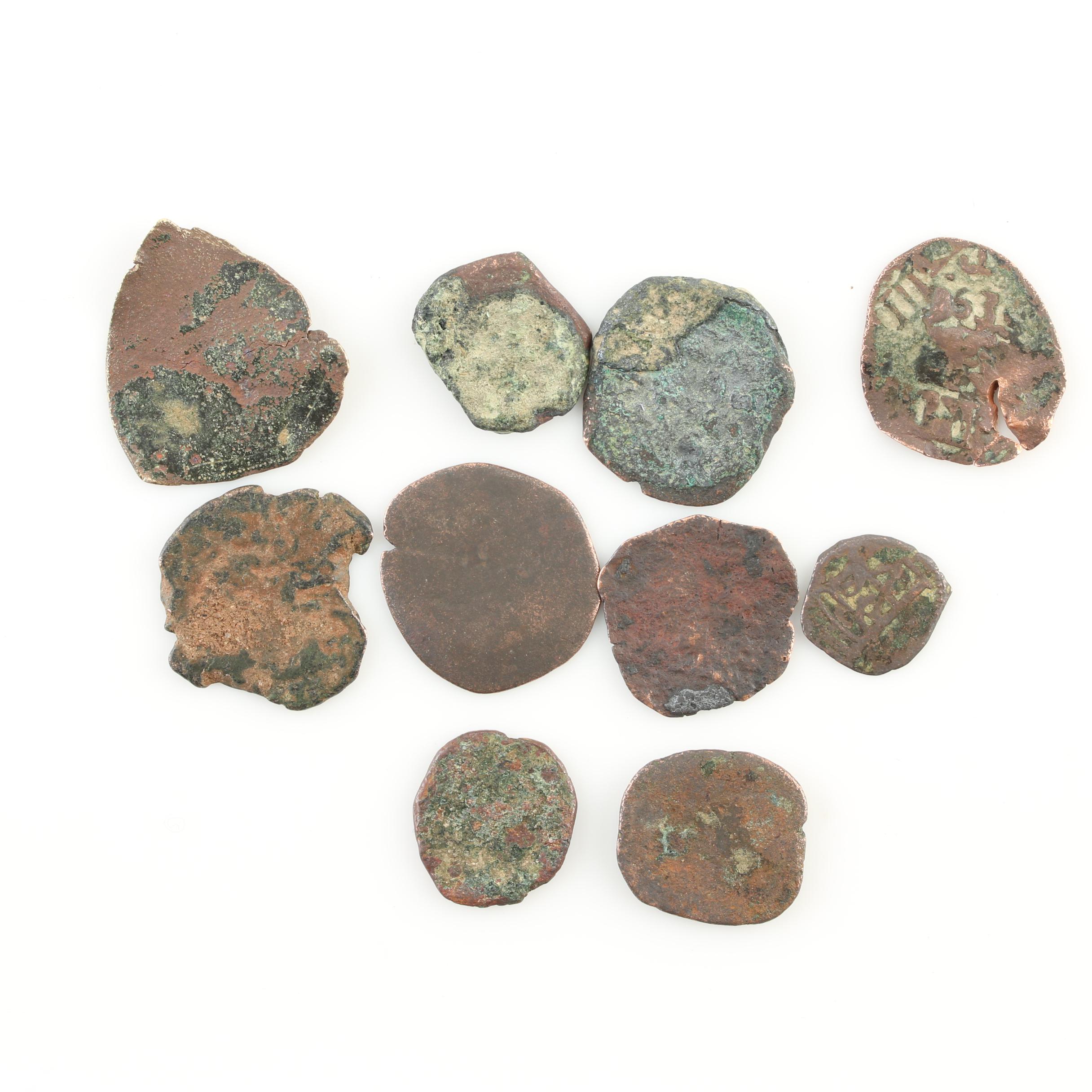 Ten Spanish Treasure New World Era Bronze Coins