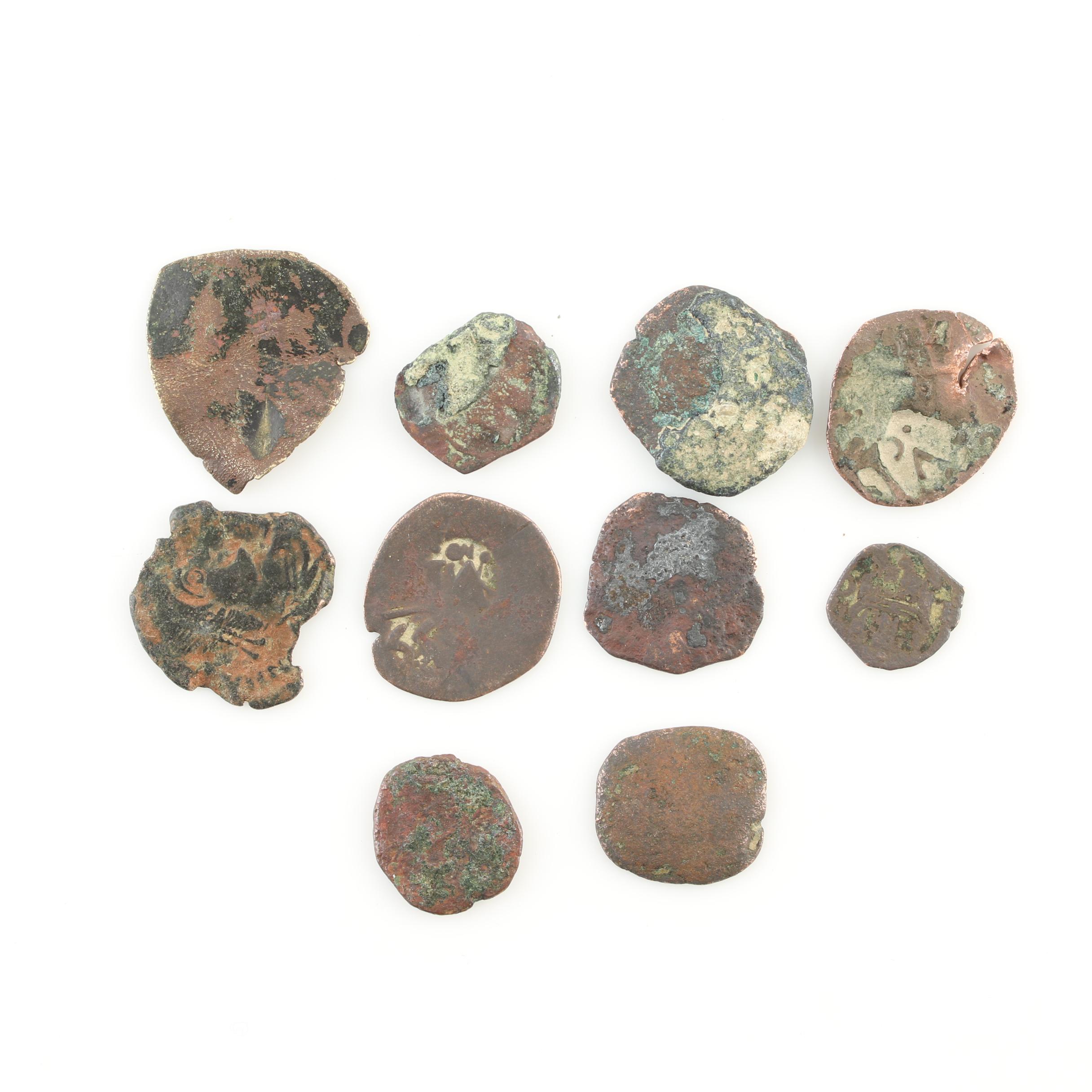 Ten Spanish Treasure New World Era Bronze Coins