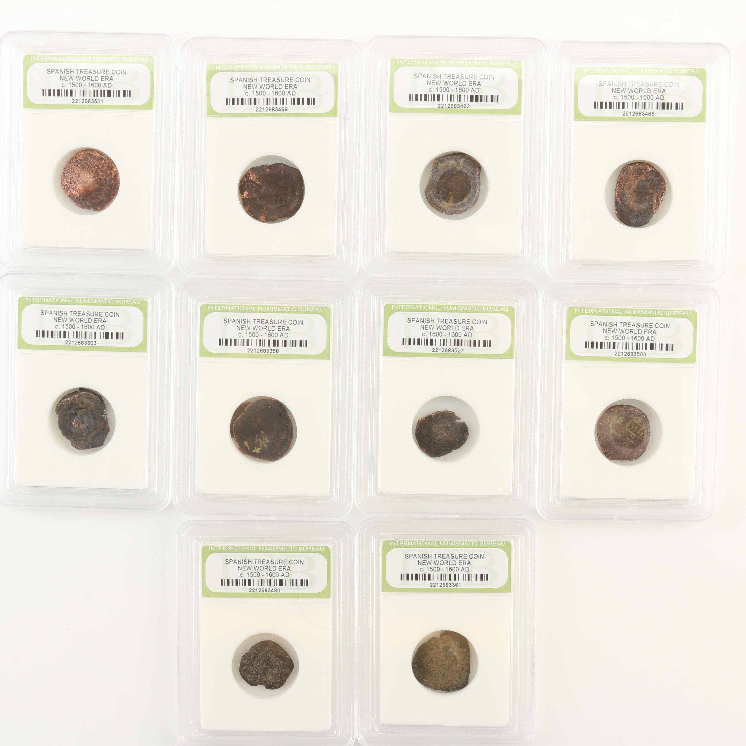 Eleven Spanish Treasure New World Era Bronze Coins