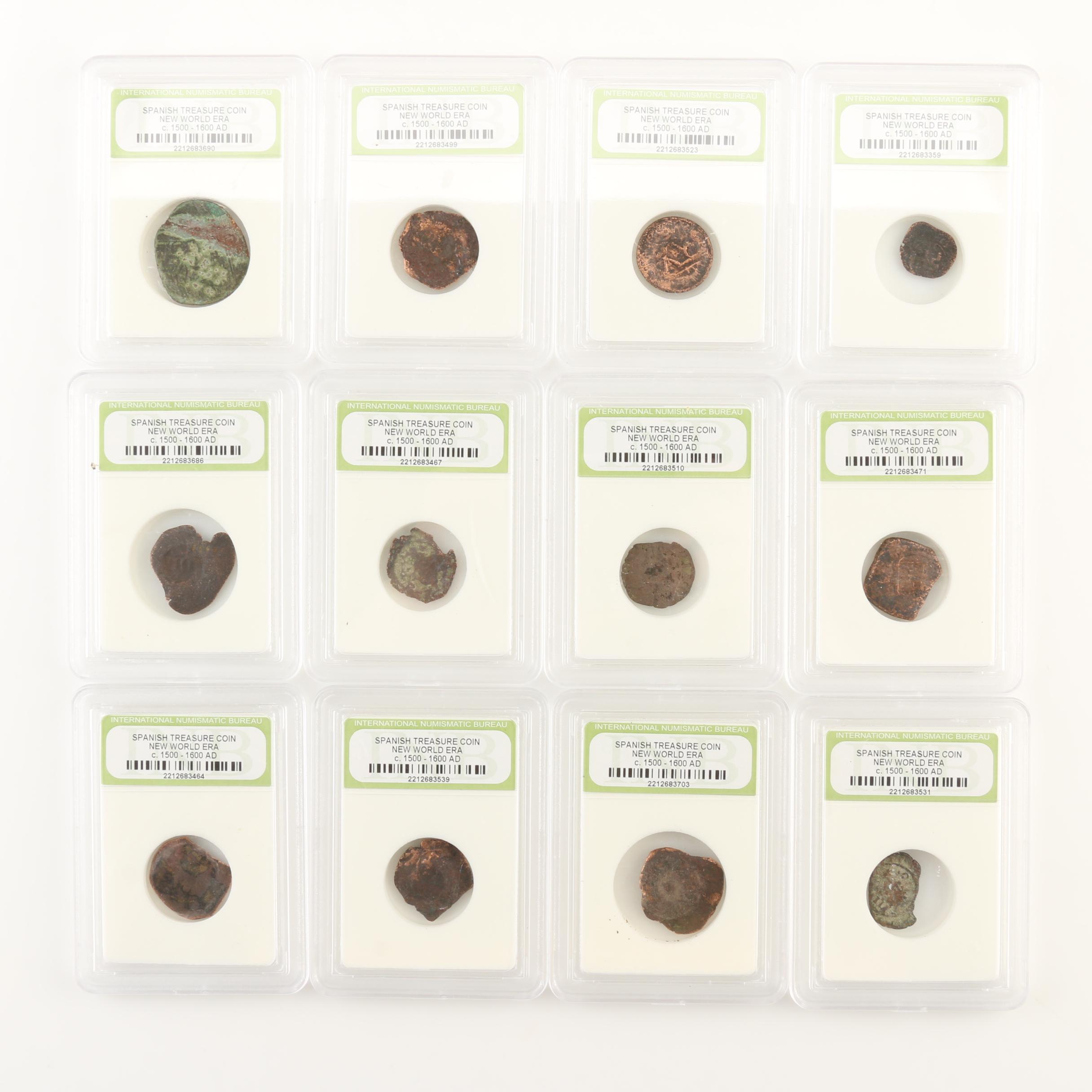 Twelve Spanish Treasure New World Era Bronze Coins