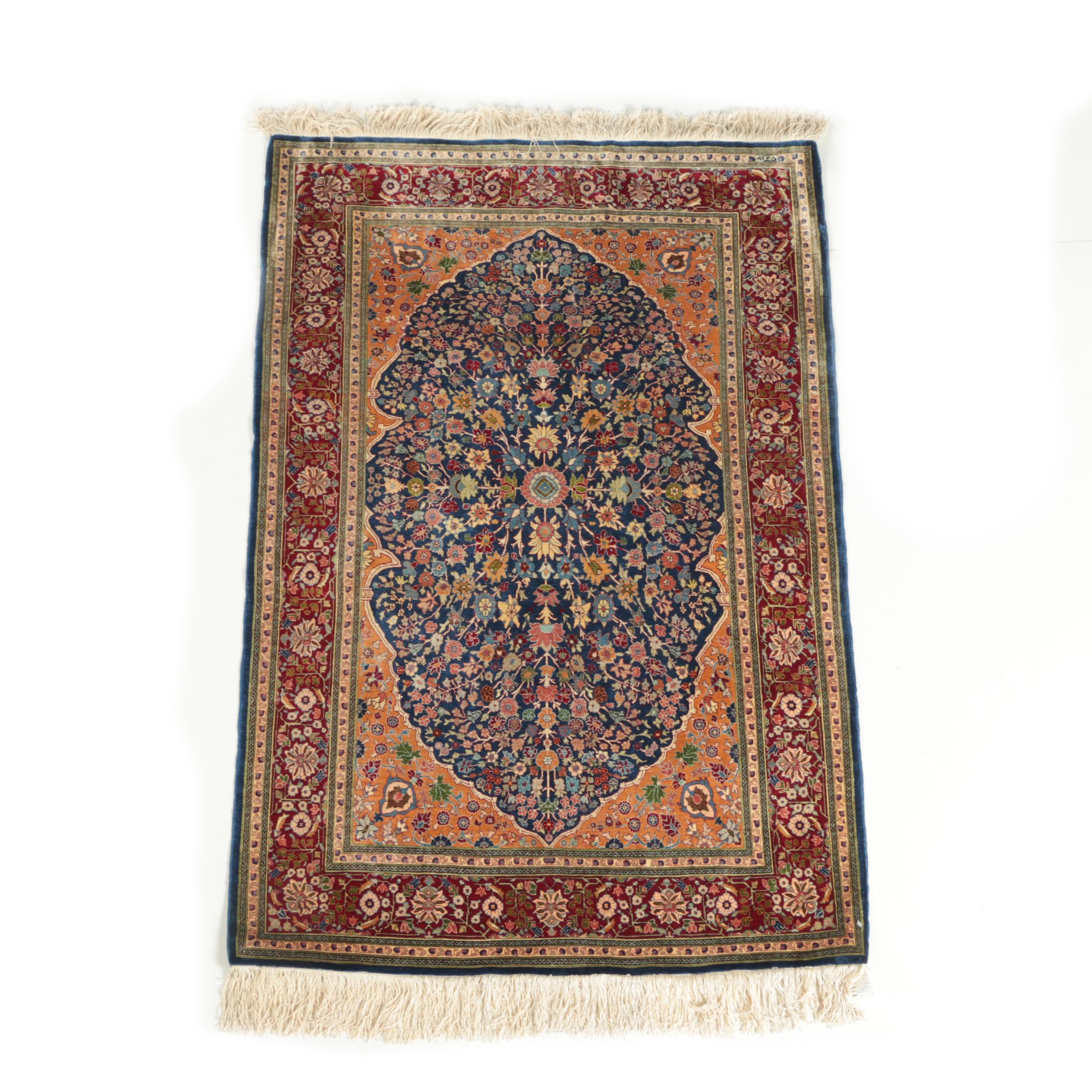 Finely Hand-Knotted Inscribed Turkish Hereke Silk Accent Rug by Golriz Carpets