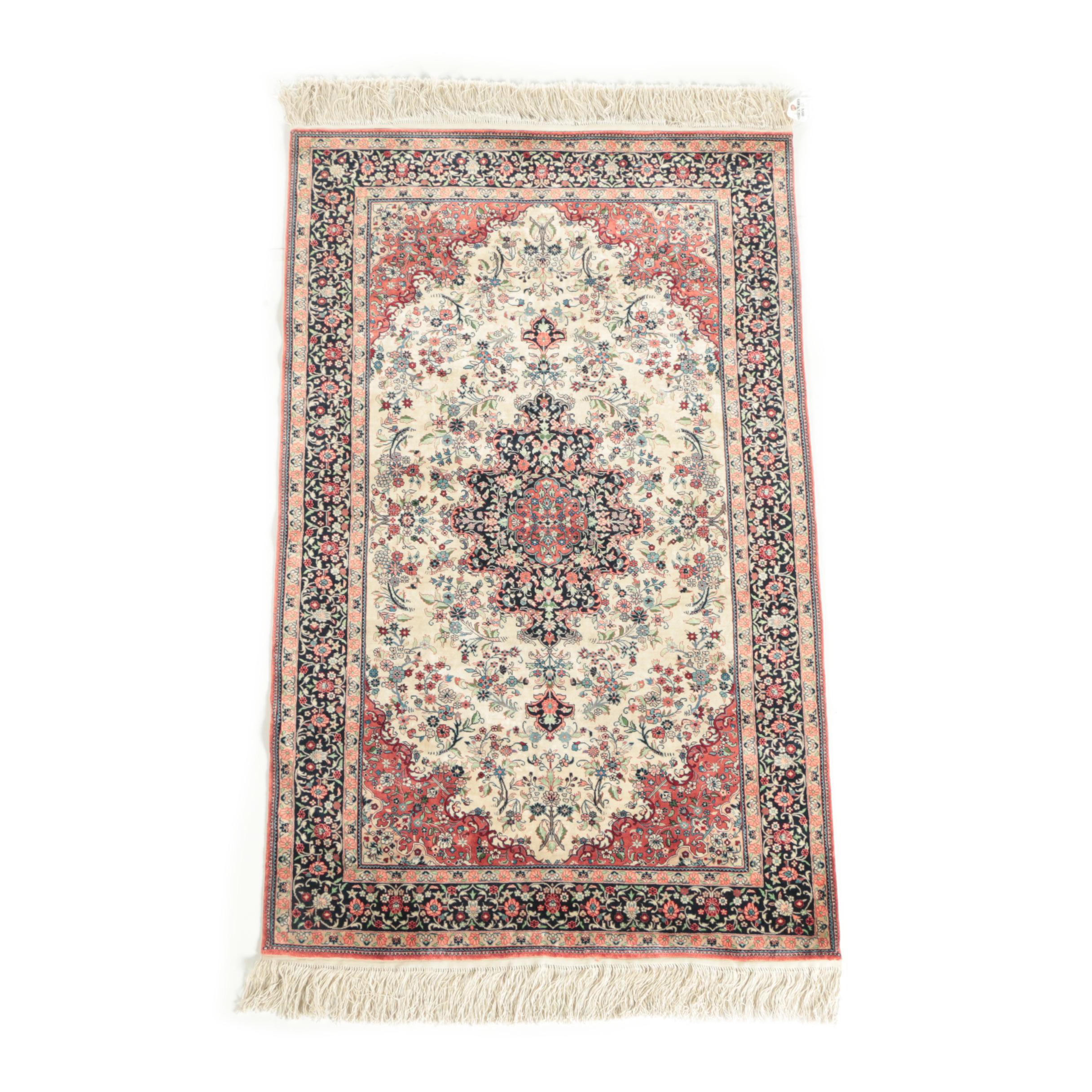 Hand-Knotted Persian Kashan Silk Accent Rug