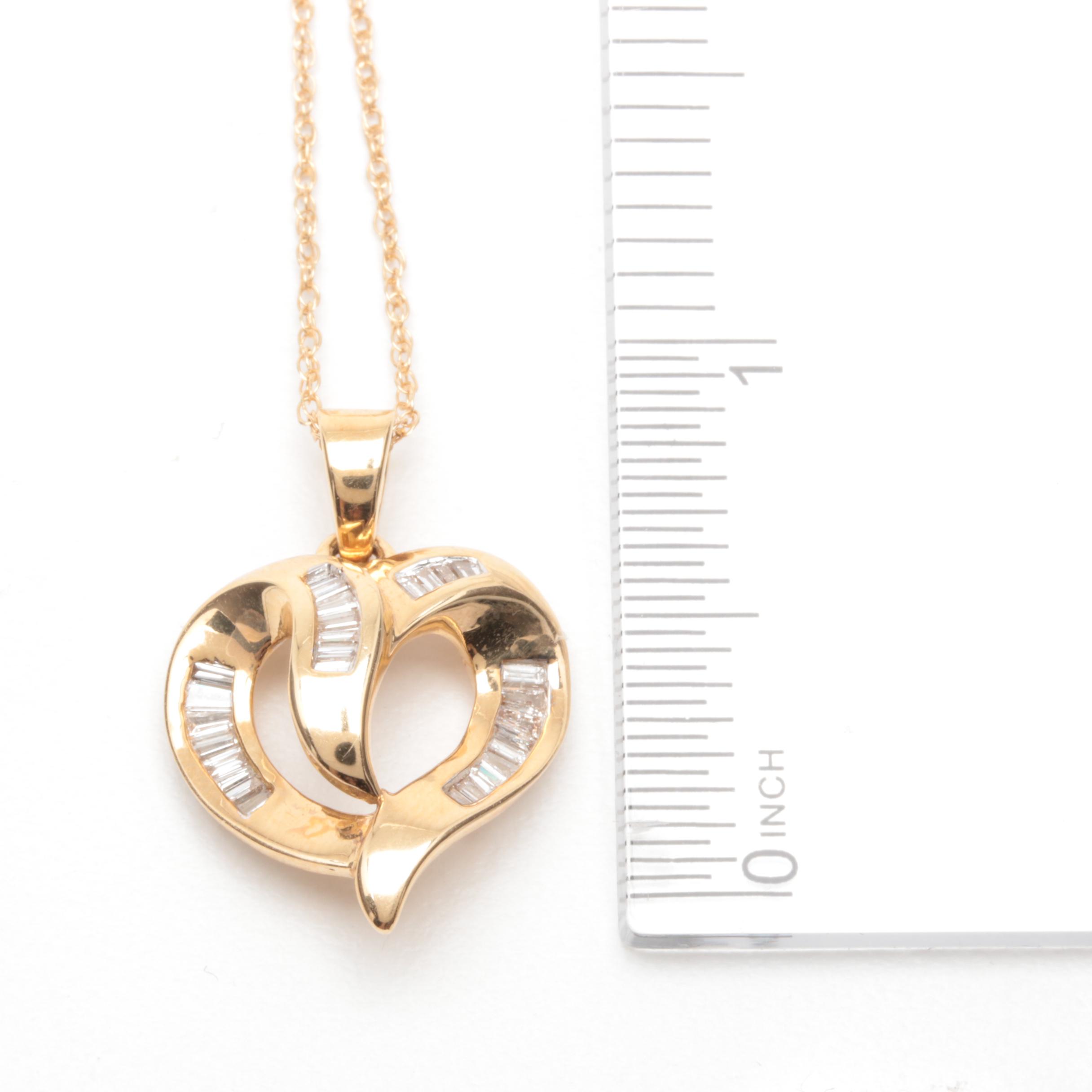14K Yellow Gold Diamond Heart Pendant Necklace