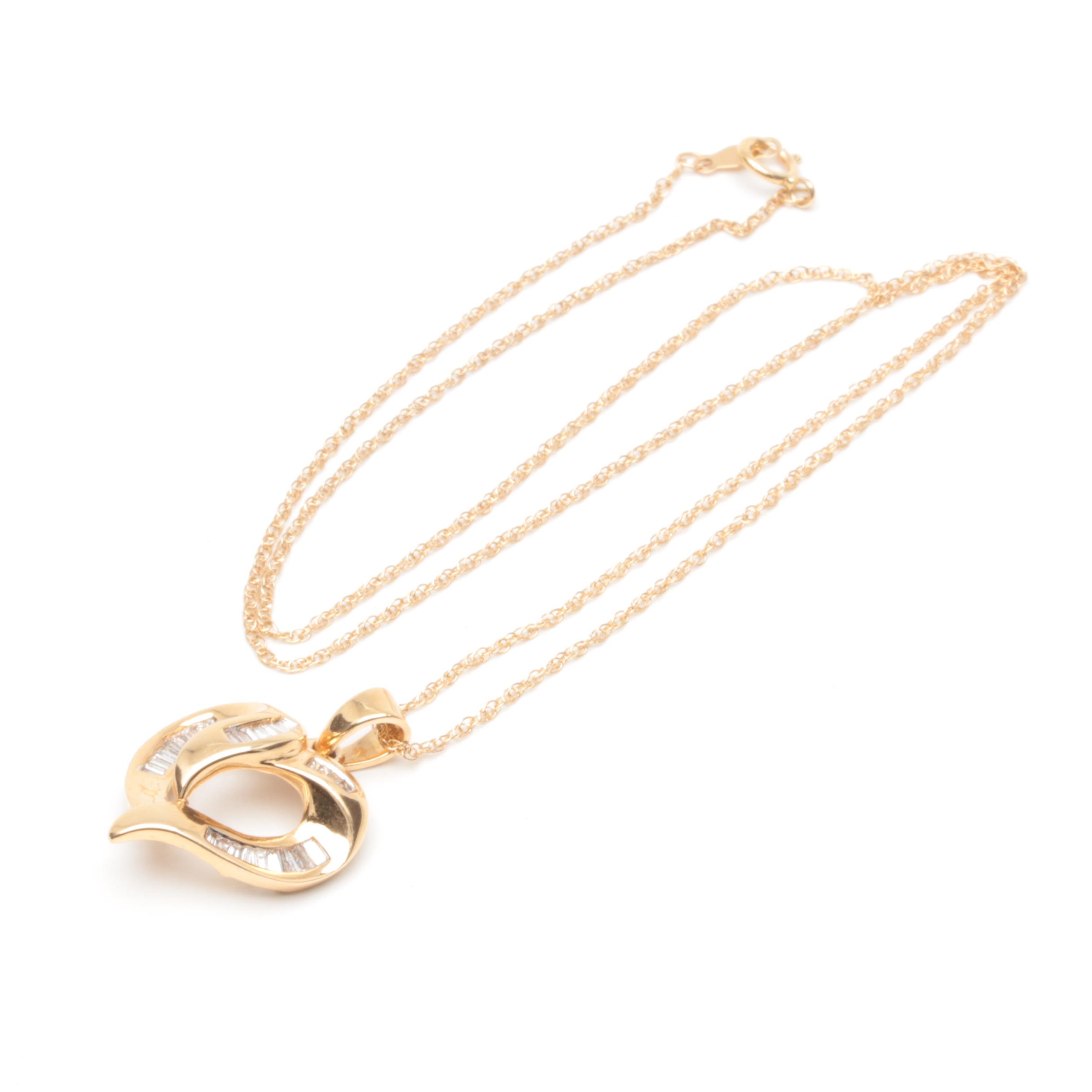 14K Yellow Gold Diamond Heart Pendant Necklace