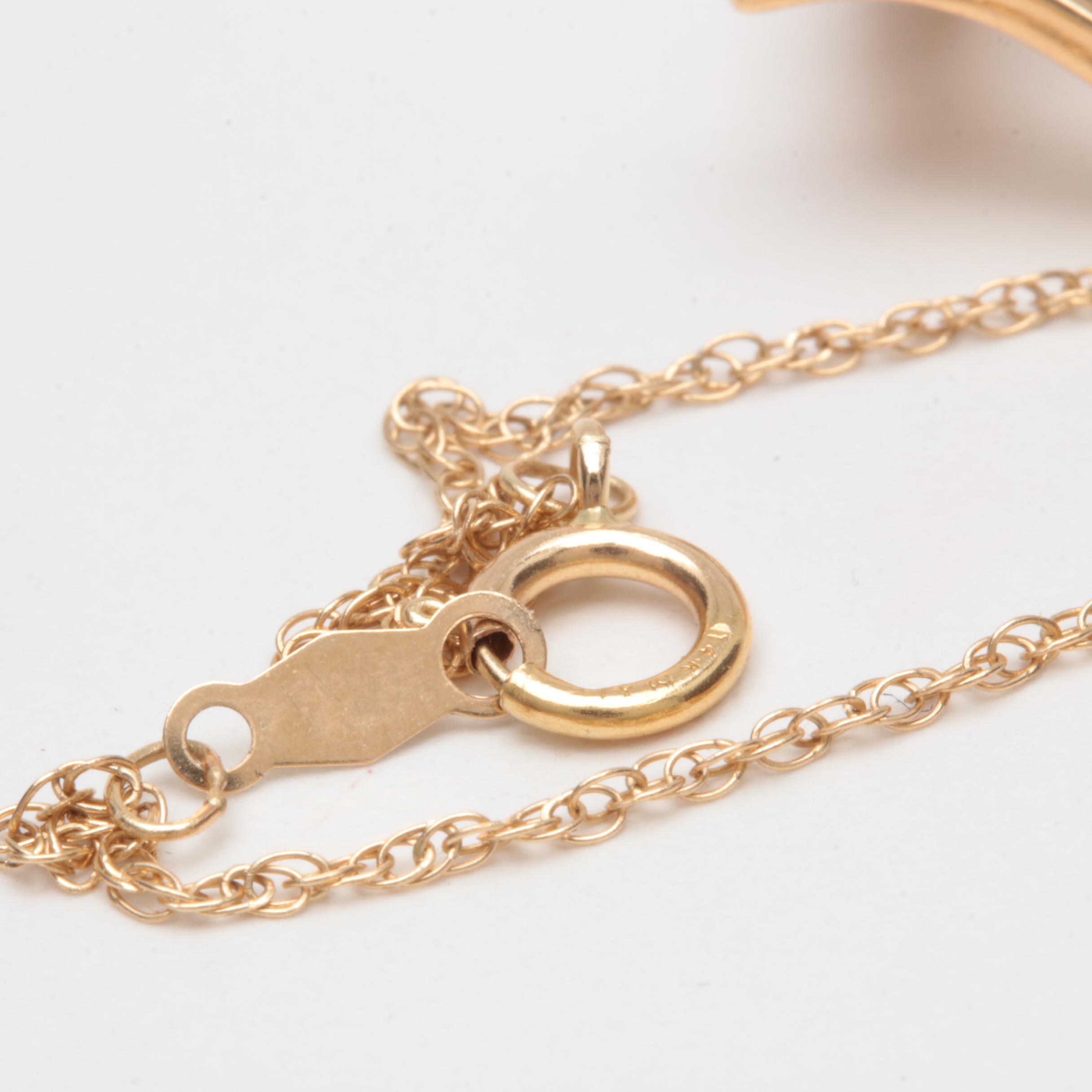 14K Yellow Gold Diamond Heart Pendant Necklace