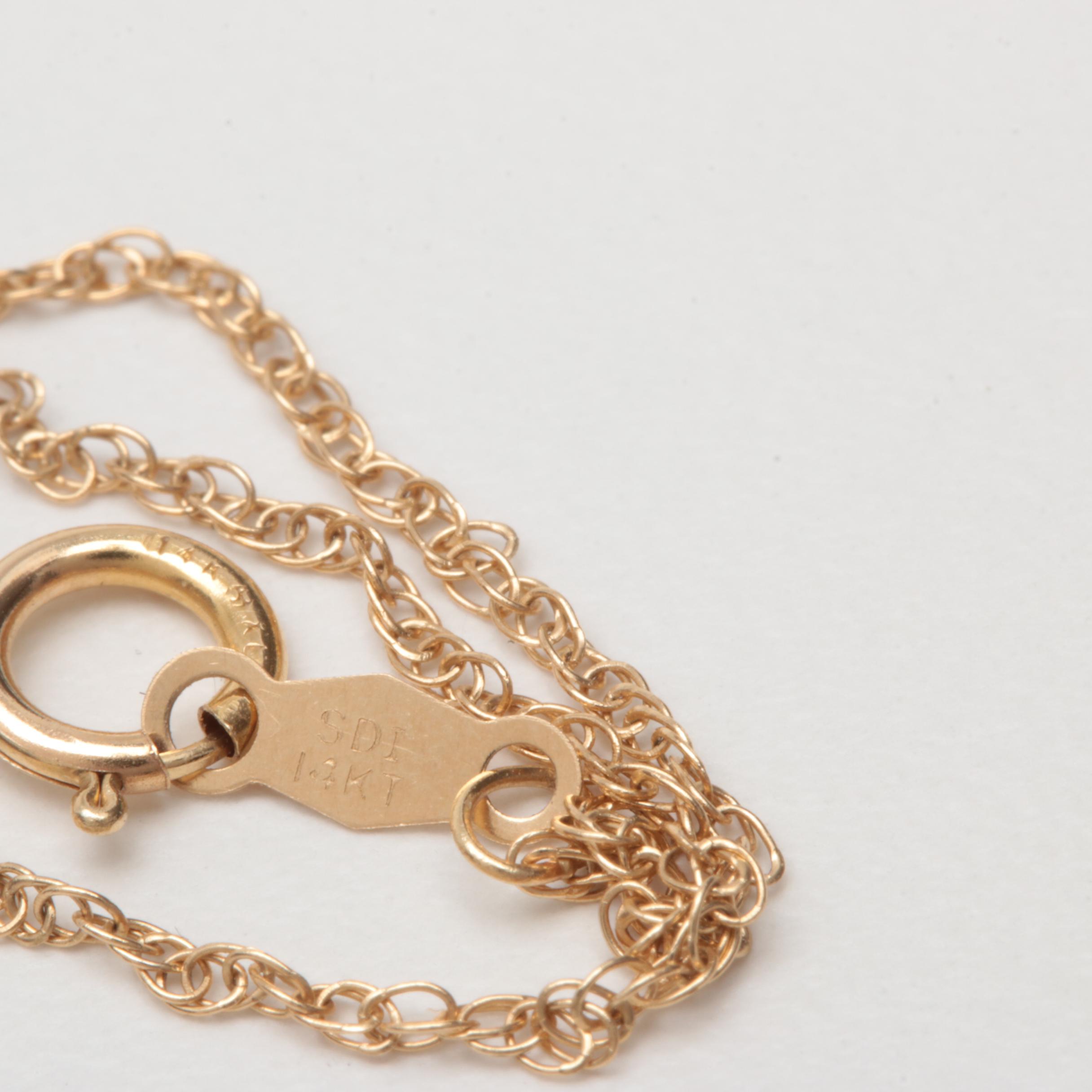 14K Yellow Gold Diamond Heart Pendant Necklace