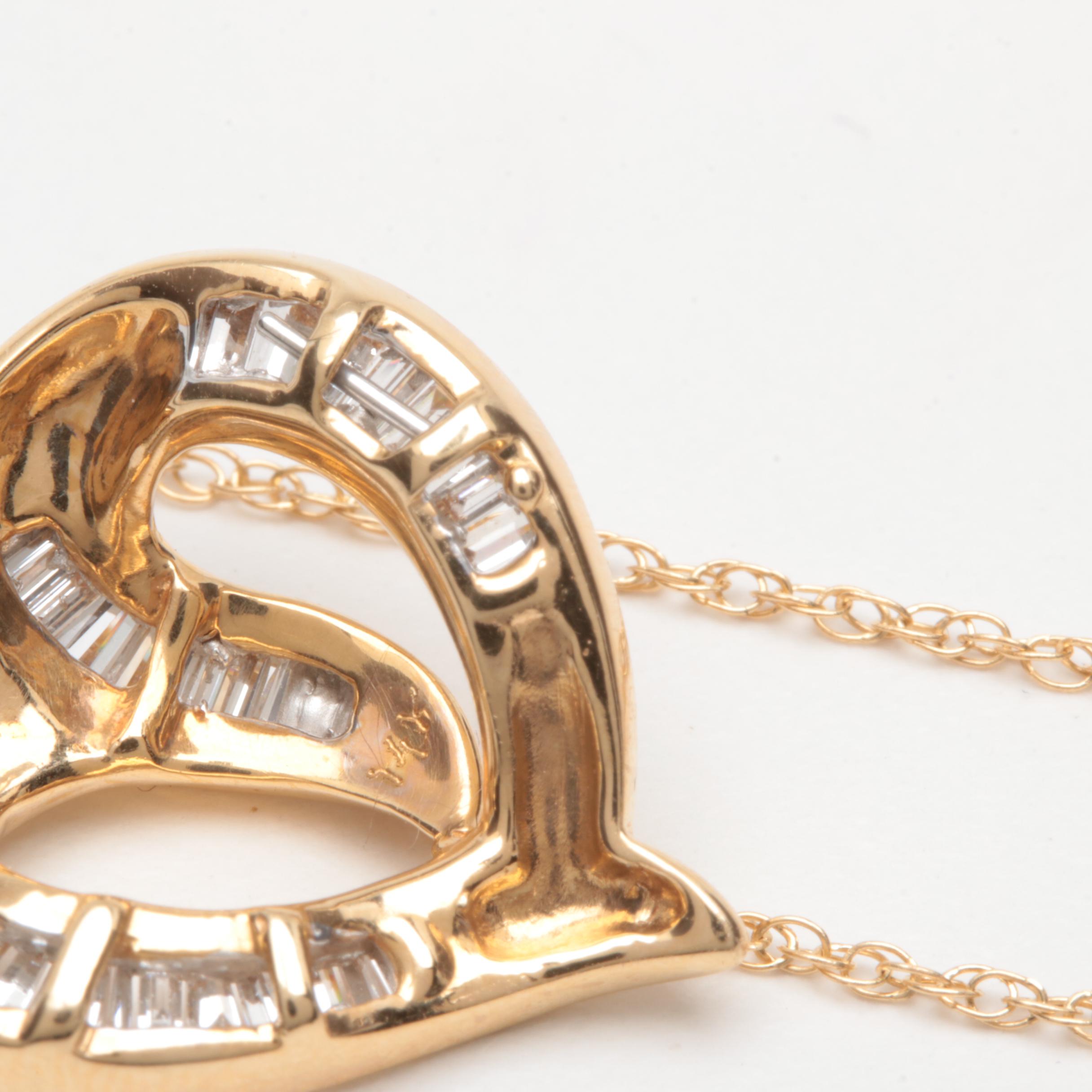14K Yellow Gold Diamond Heart Pendant Necklace