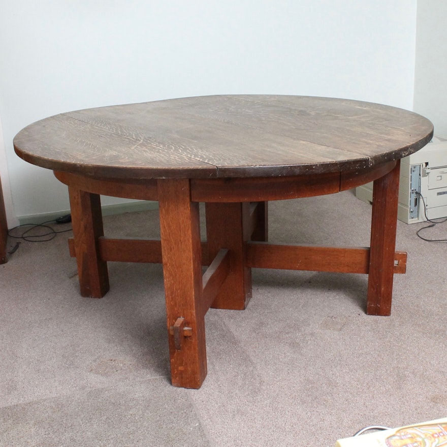 Vintage Craftsman Style Oak Dining Table