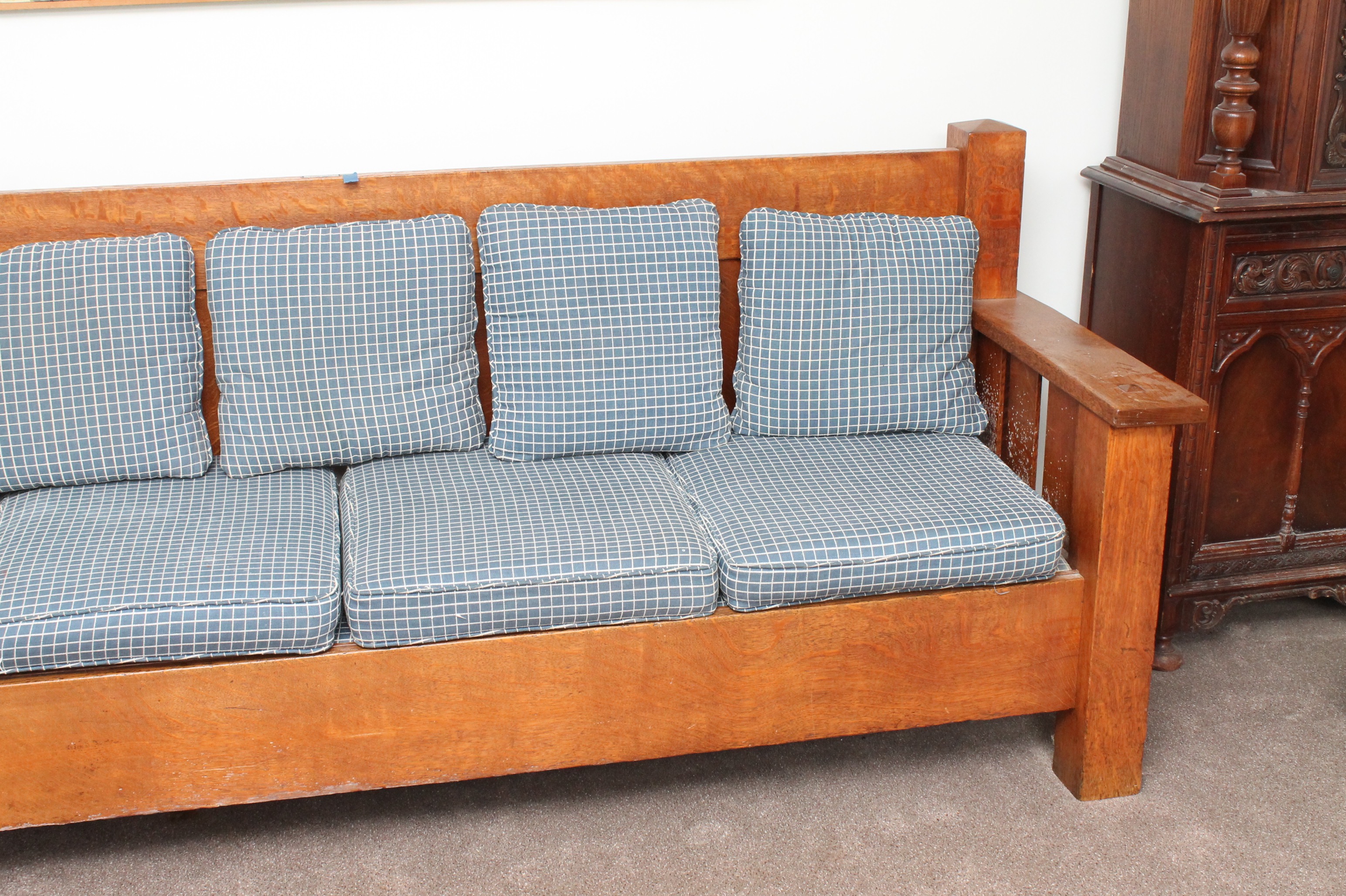 Vintage Craftsman Style Oak Sofa