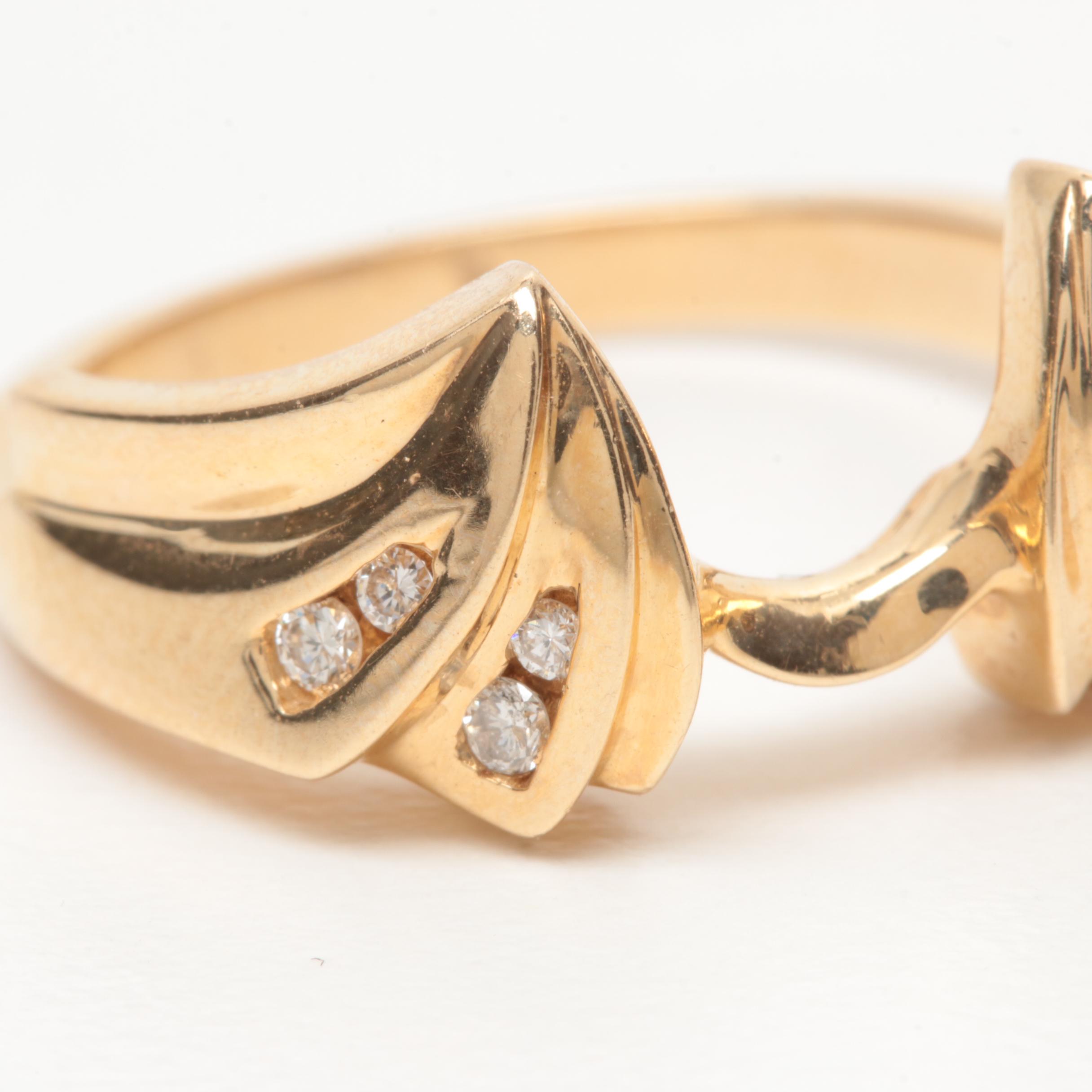 14K Yellow Gold Diamond Ring Guard